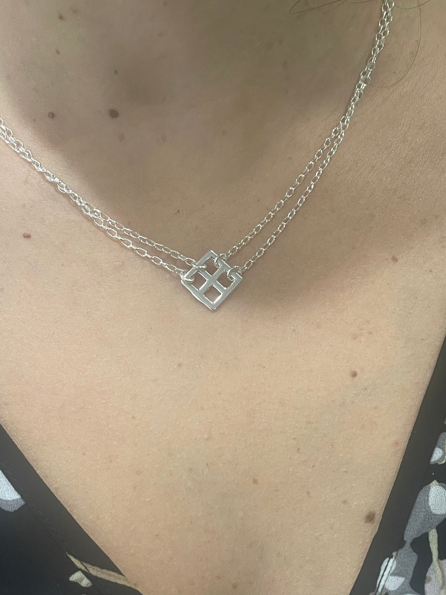 925 Sterling Silver Double Strand Open Window Necklace 16”