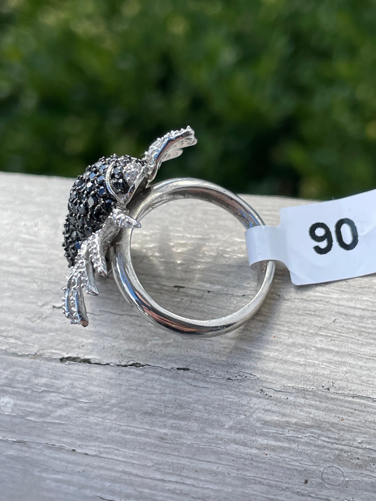 925 Sterling Silver Black & Clear Zirconia Spider Ring sz 7