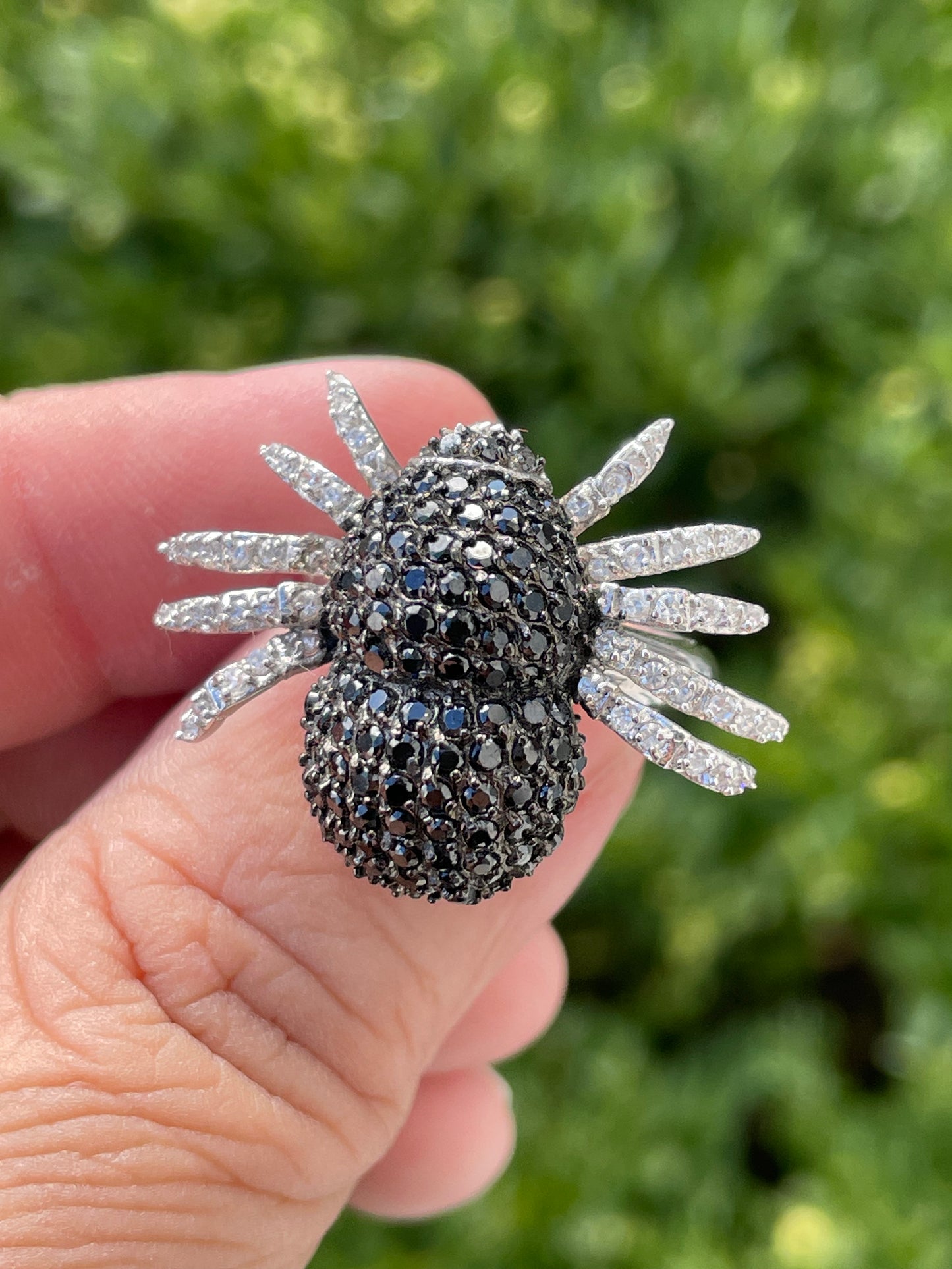 925 Sterling Silver Black & Clear Zirconia Spider Ring sz 7