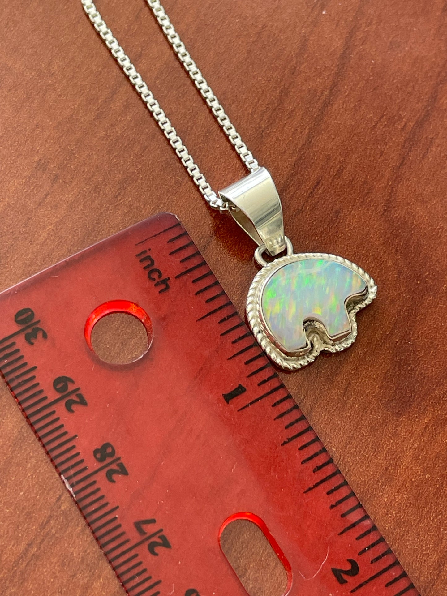 925 Sterling Silver Opal Running Bear Logo Necklace 20”