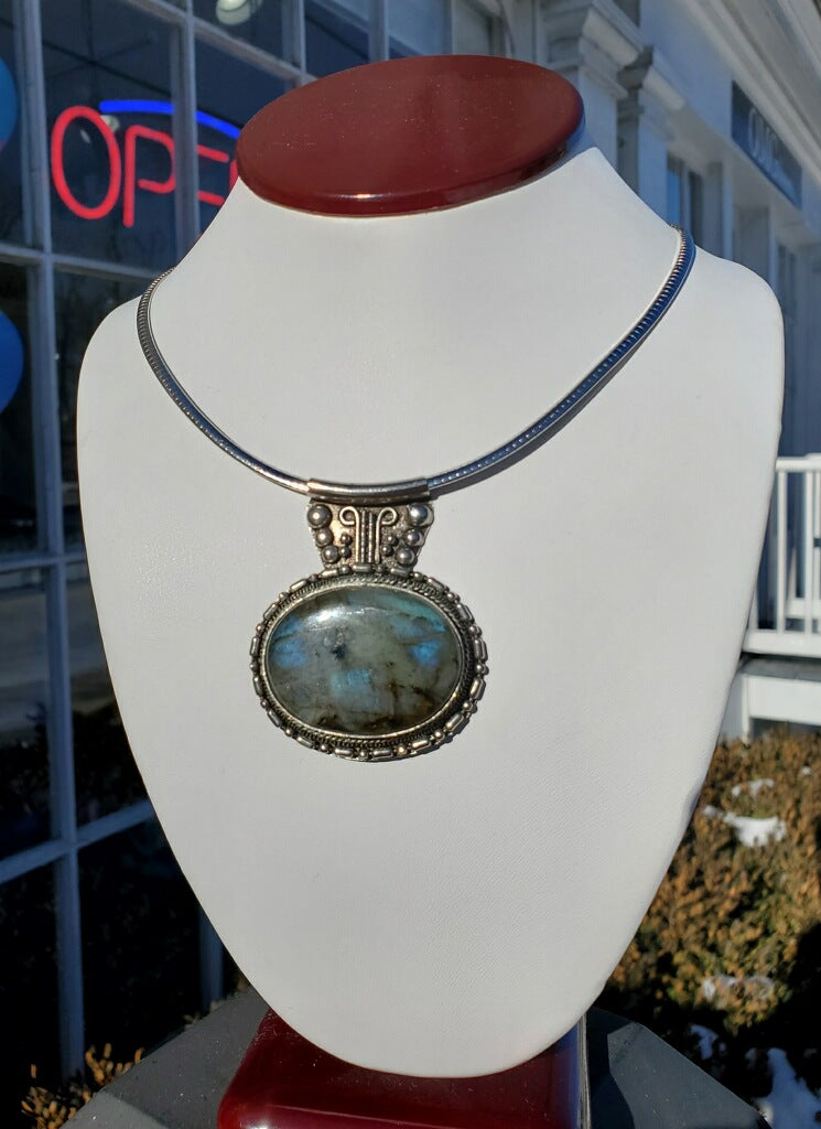 925 Sterling Silver Large Labradorite Statement Necklace