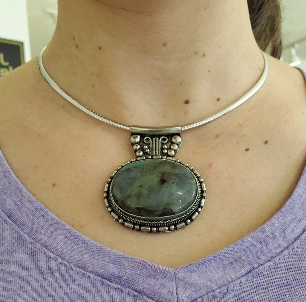 925 Sterling Silver Large Labradorite Statement Necklace