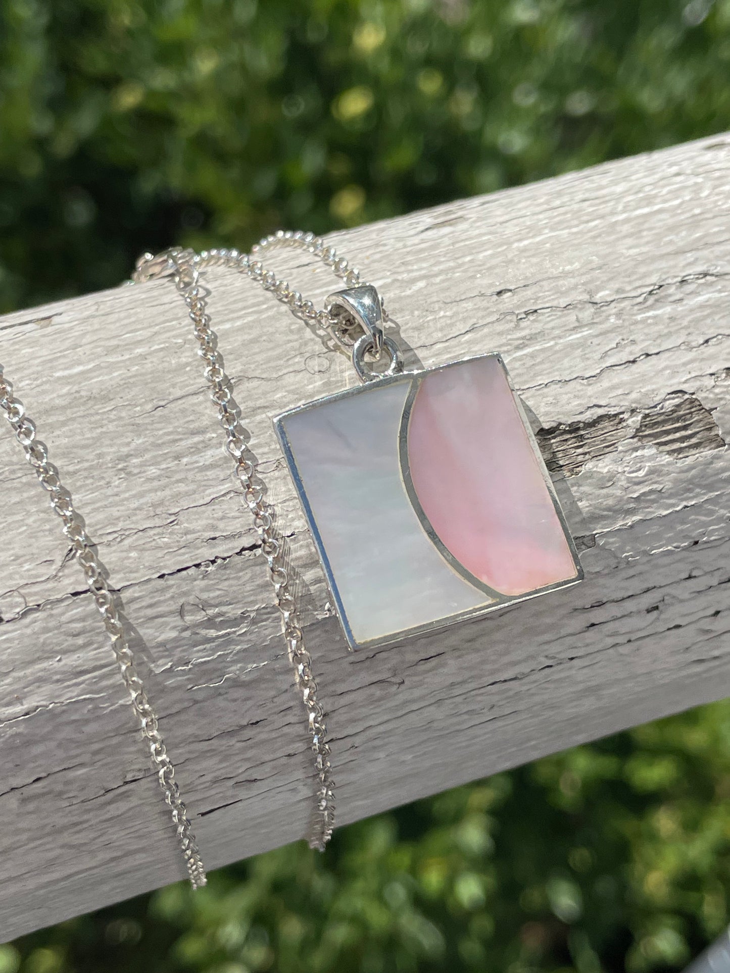 925 Sterling Silver Decorative Square Mother of Pearl Necklace
