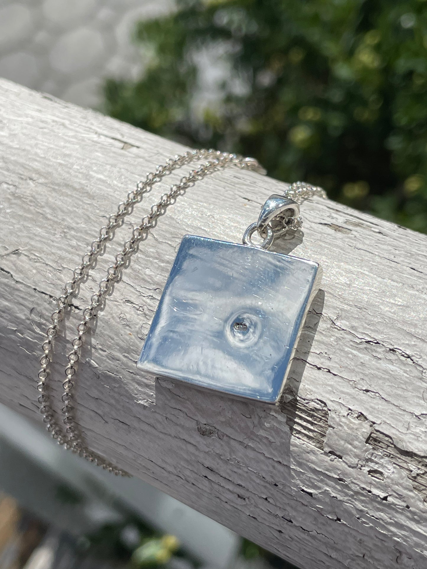925 Sterling Silver Decorative Square Mother of Pearl Necklace