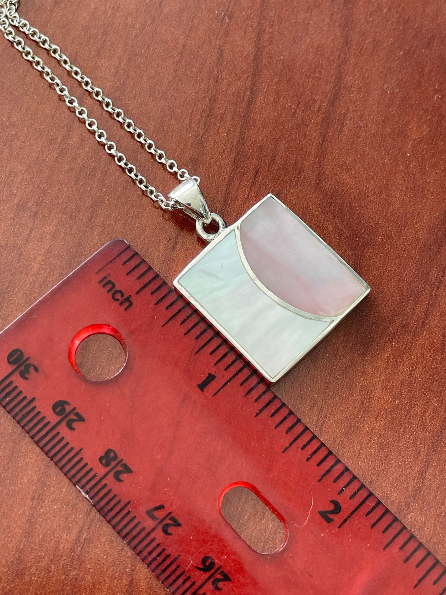 925 Sterling Silver Decorative Square Mother of Pearl Necklace