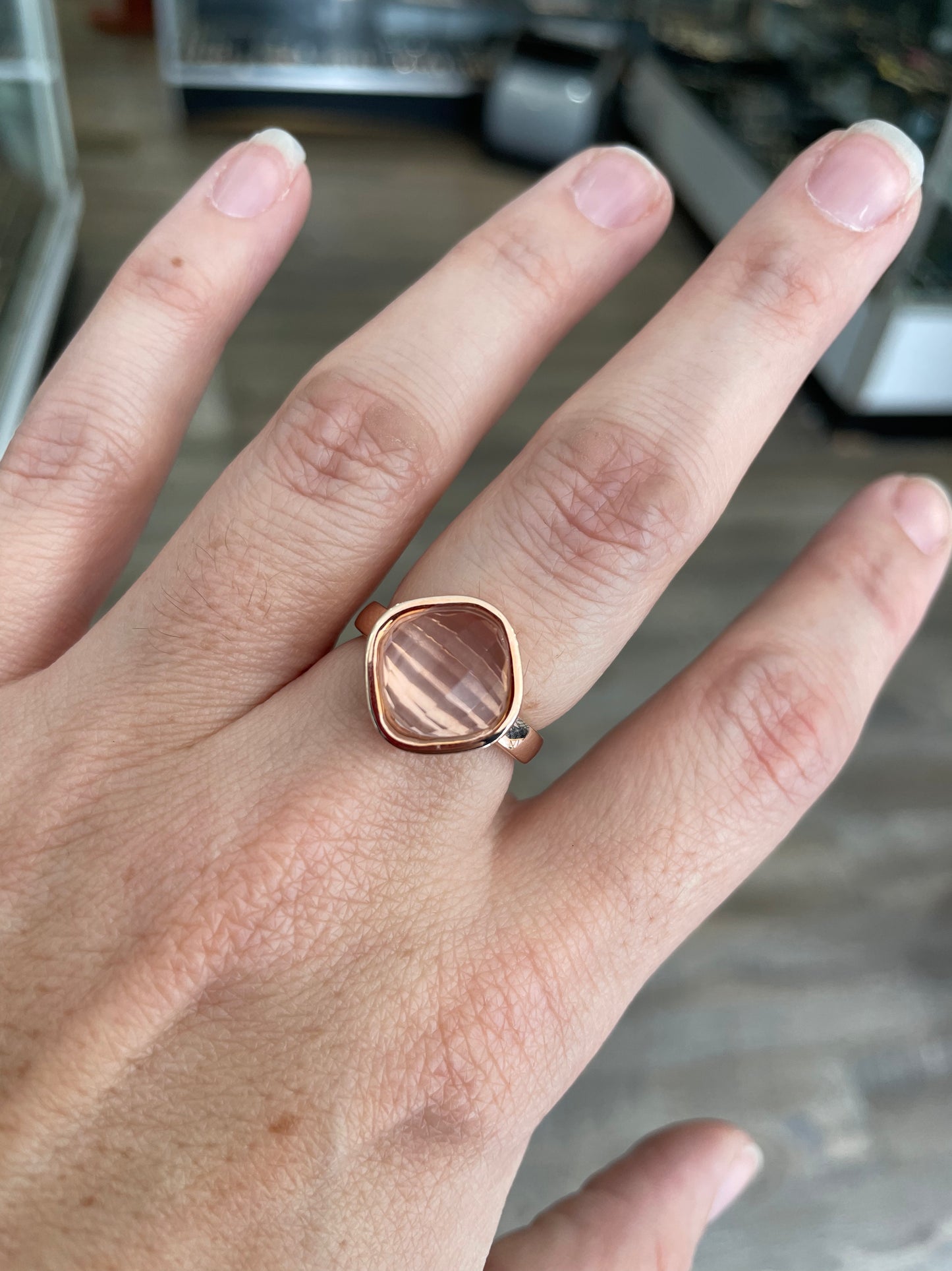 925 Sterling Silver Rose Vermeil Morganite Statement Ring Sz 7