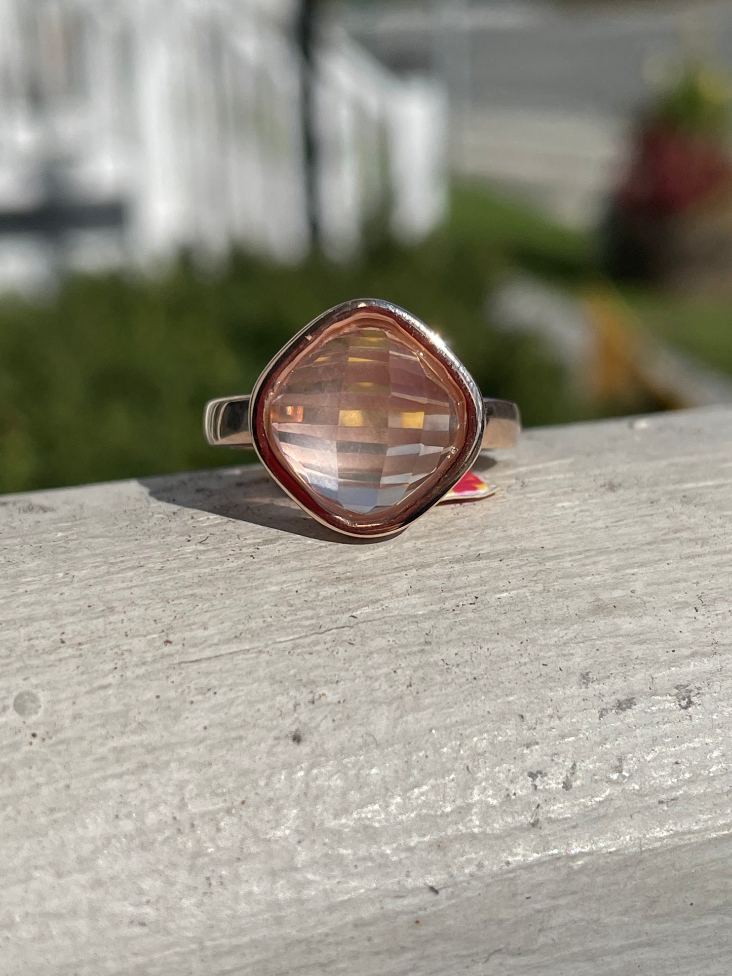 925 Sterling Silver Rose Vermeil Morganite Statement Ring Sz 7