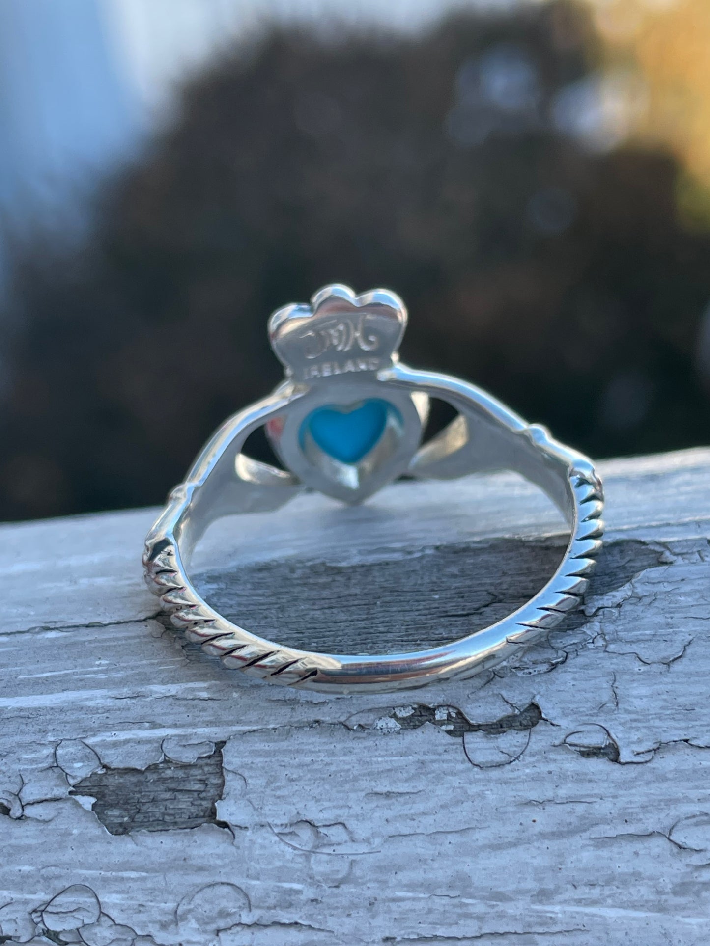 Designer JMH 925 Sterling Silver Sleeping Beauty Turquoise Claddagh Ring