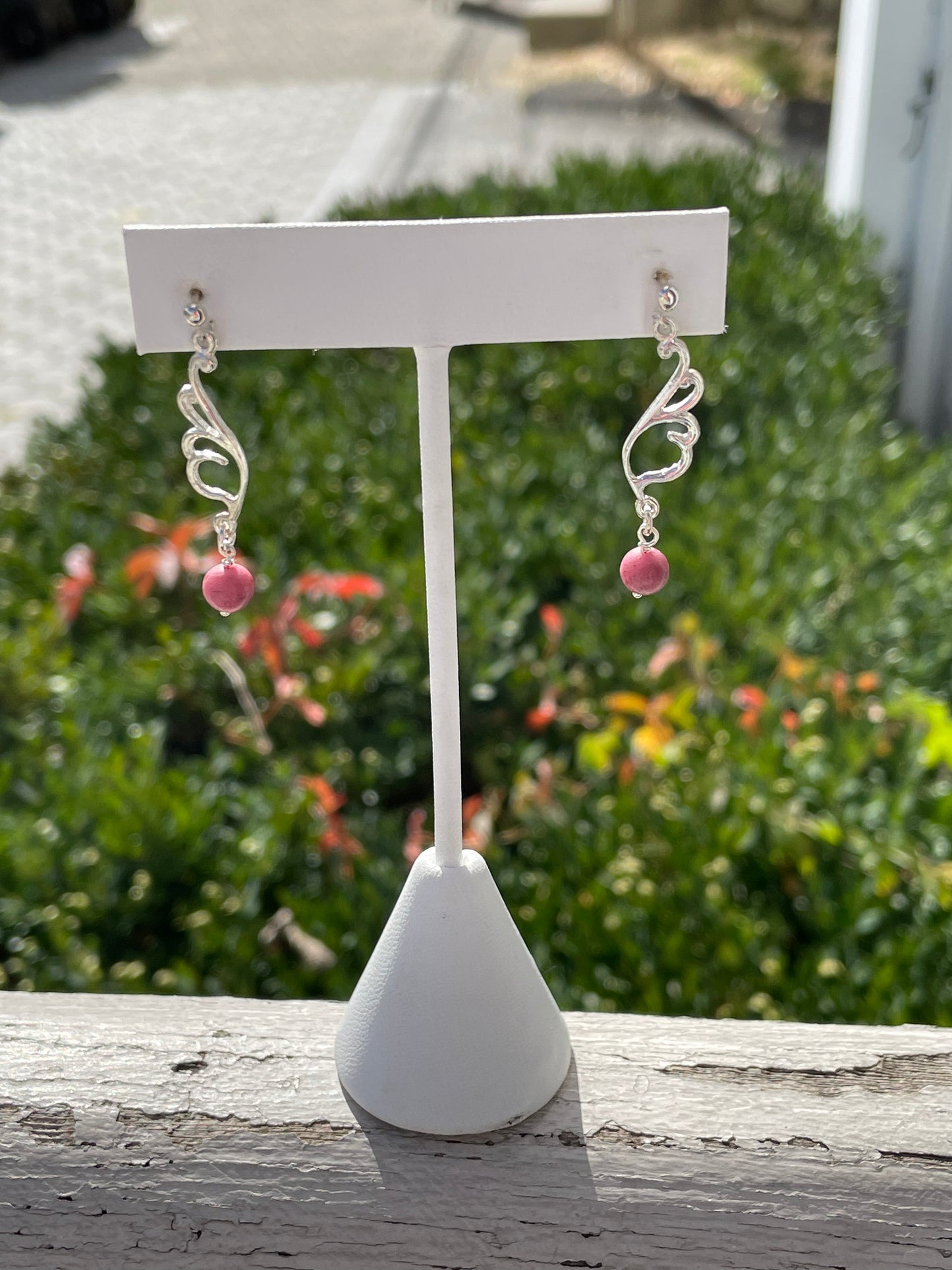 925 Sterling Silver Rhodonite Cloud Feather Drop Earrings