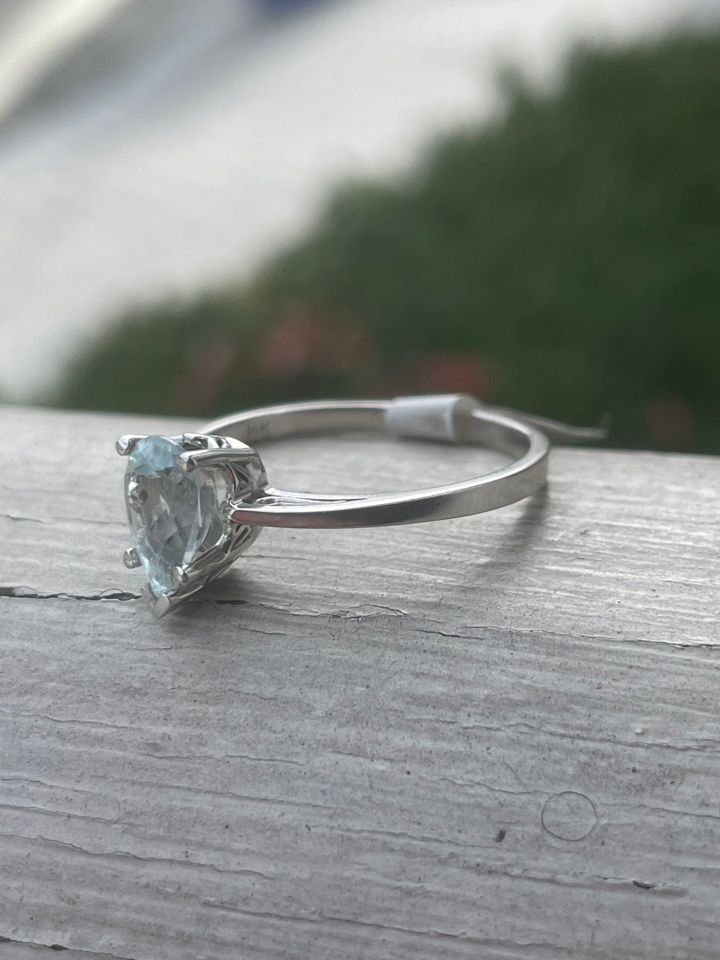14k White Gold 1.00ct Natural Aquamarine Pear Shape Solitaire Ring sz 10