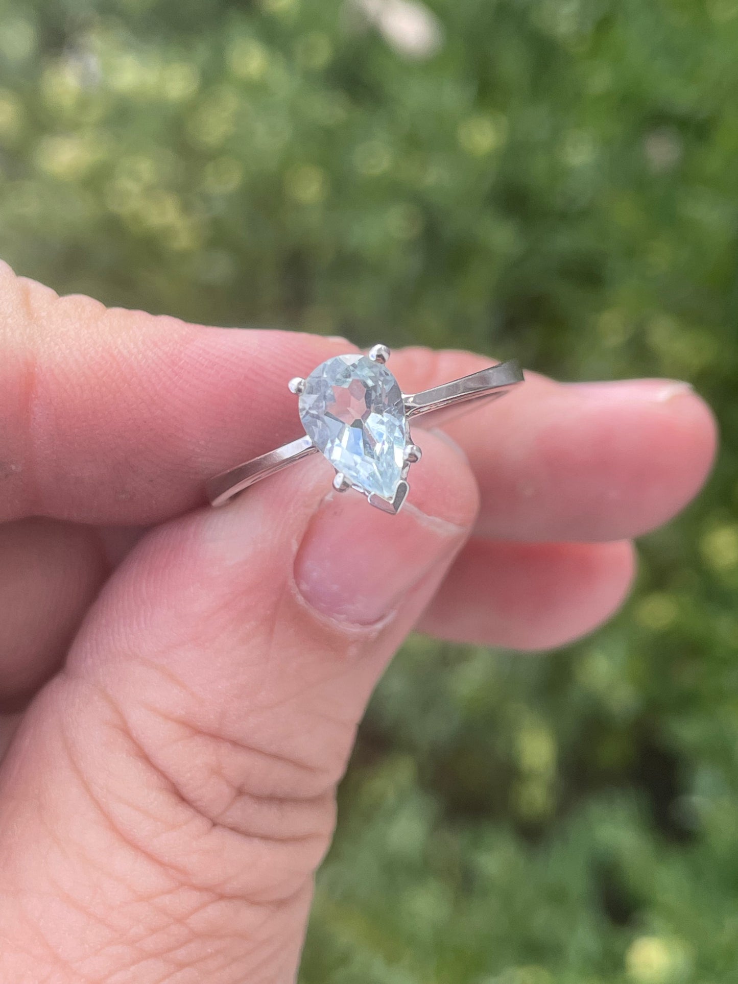 14k White Gold 1.00ct Natural Aquamarine Pear Shape Solitaire Ring sz 10
