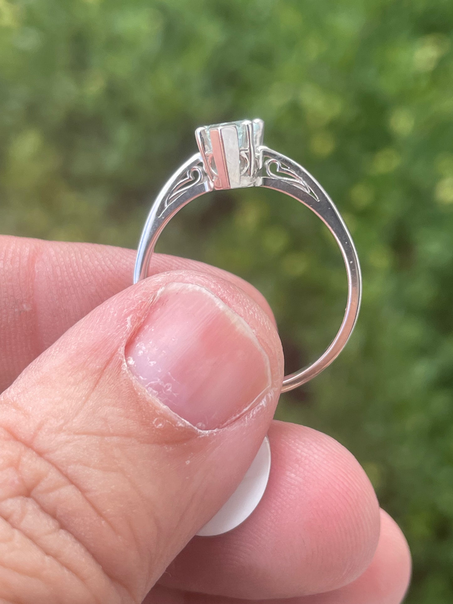 14k White Gold 1.00ct Natural Aquamarine Pear Shape Solitaire Ring sz 10