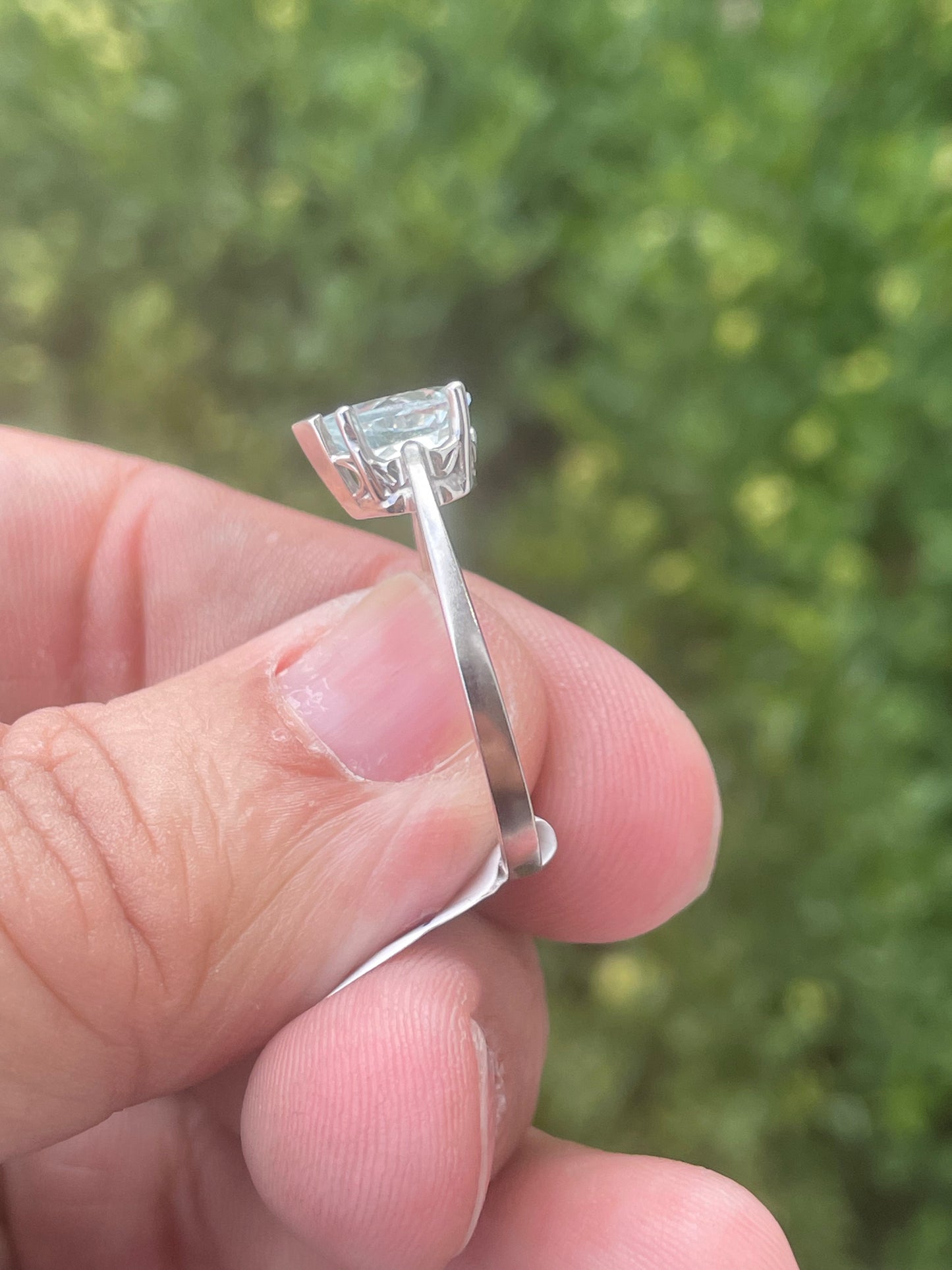 14k White Gold 1.00ct Natural Aquamarine Pear Shape Solitaire Ring sz 10