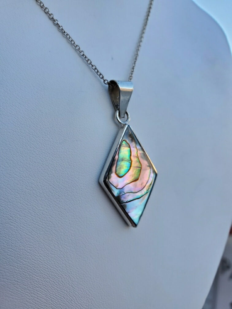925 Sterling Silver Rhombus Shaped Abalone Necklace