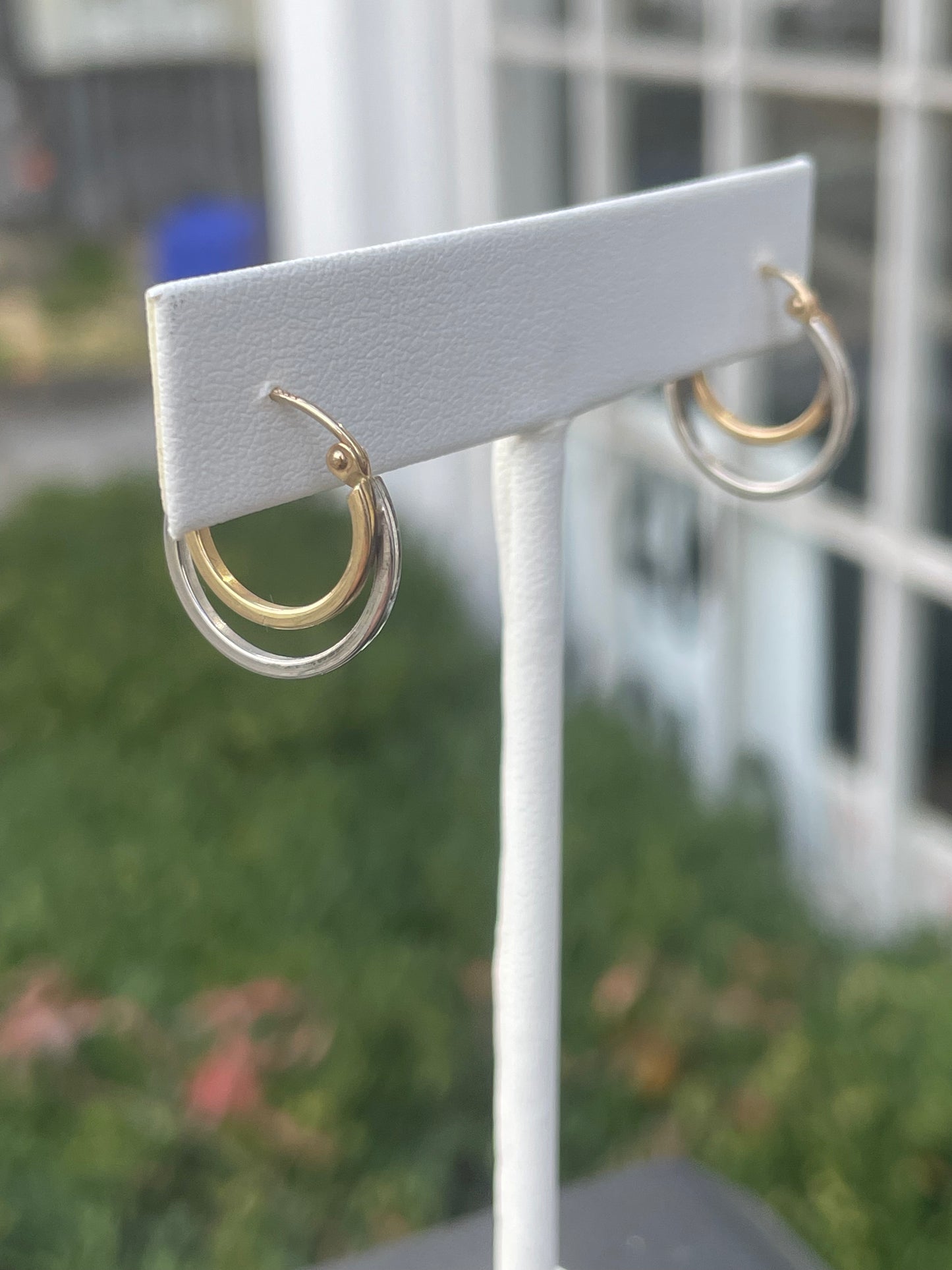 14k white and yellow gold double tier hoop earrings