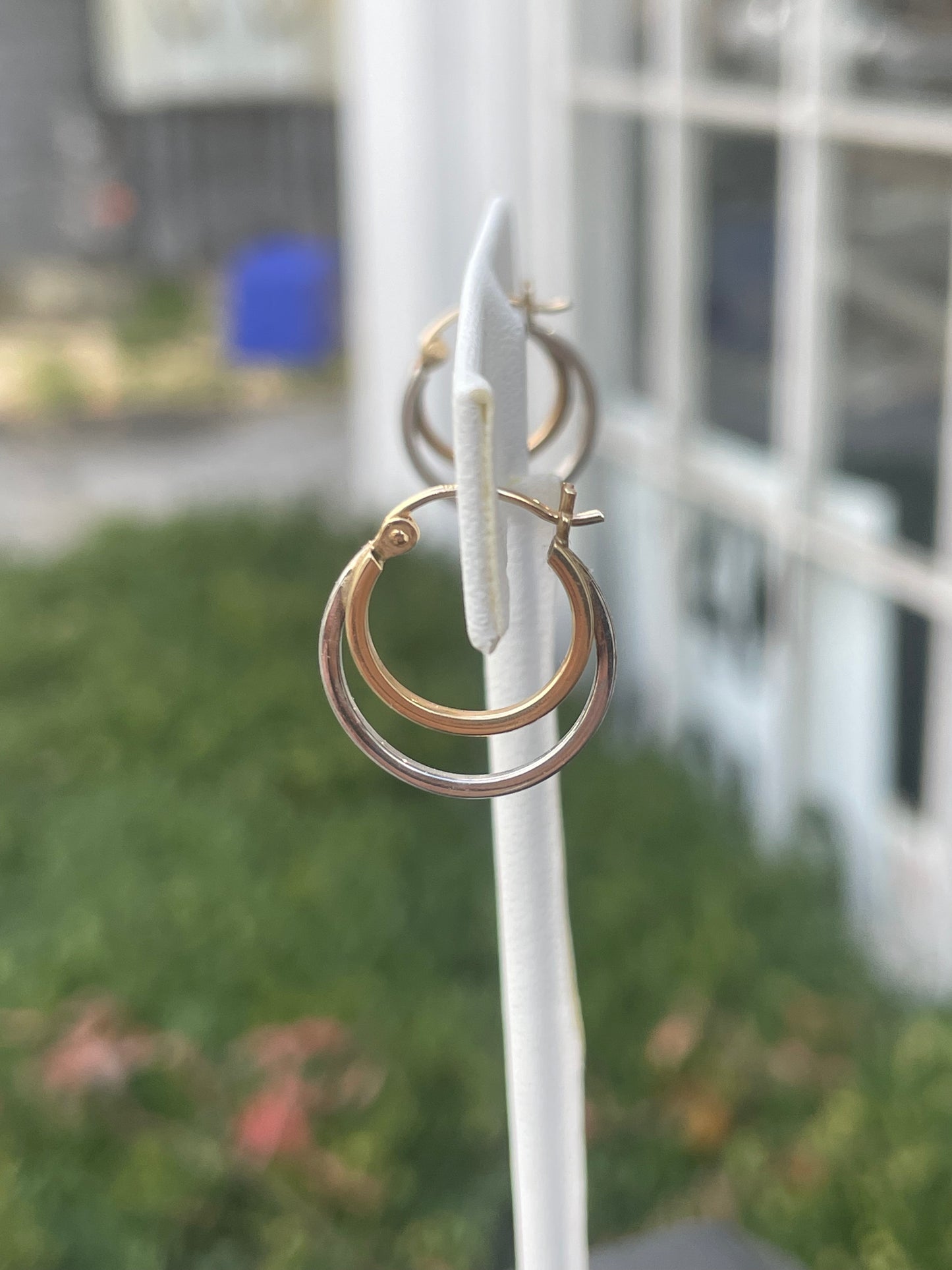 14k white and yellow gold double tier hoop earrings