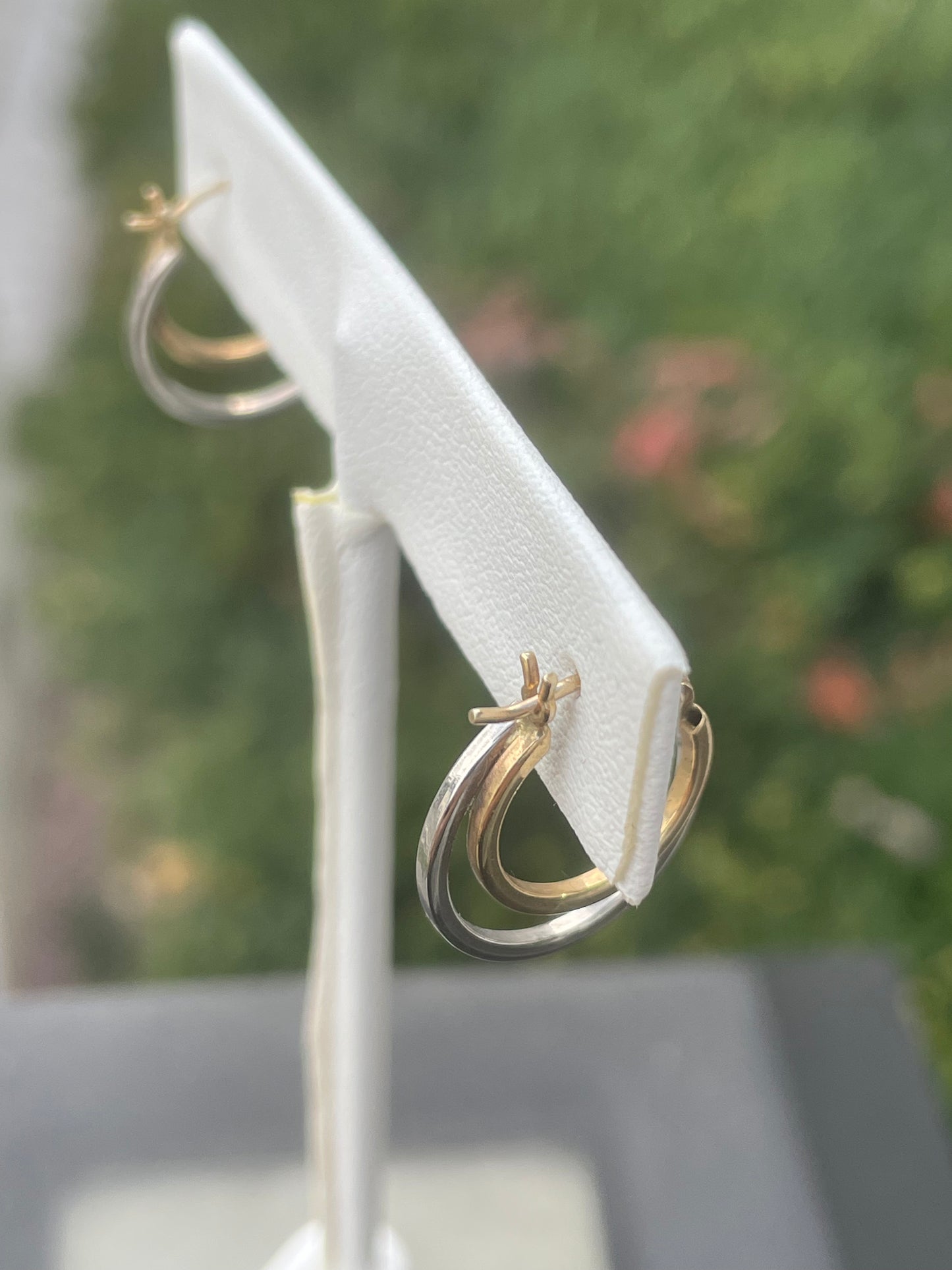 14k white and yellow gold double tier hoop earrings