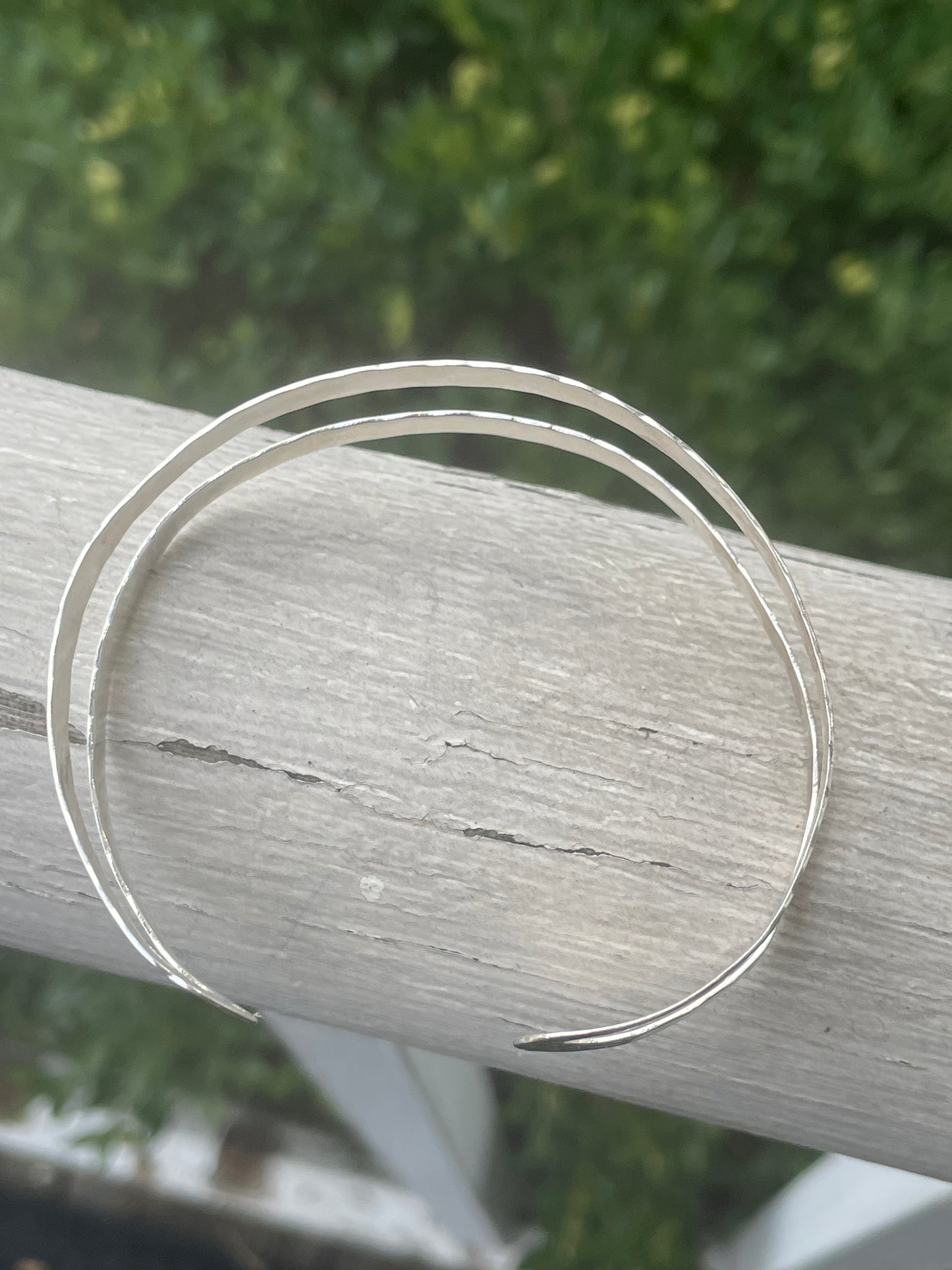 925 Sterling Silver Hammered Design Double Row Cuff Bracelet