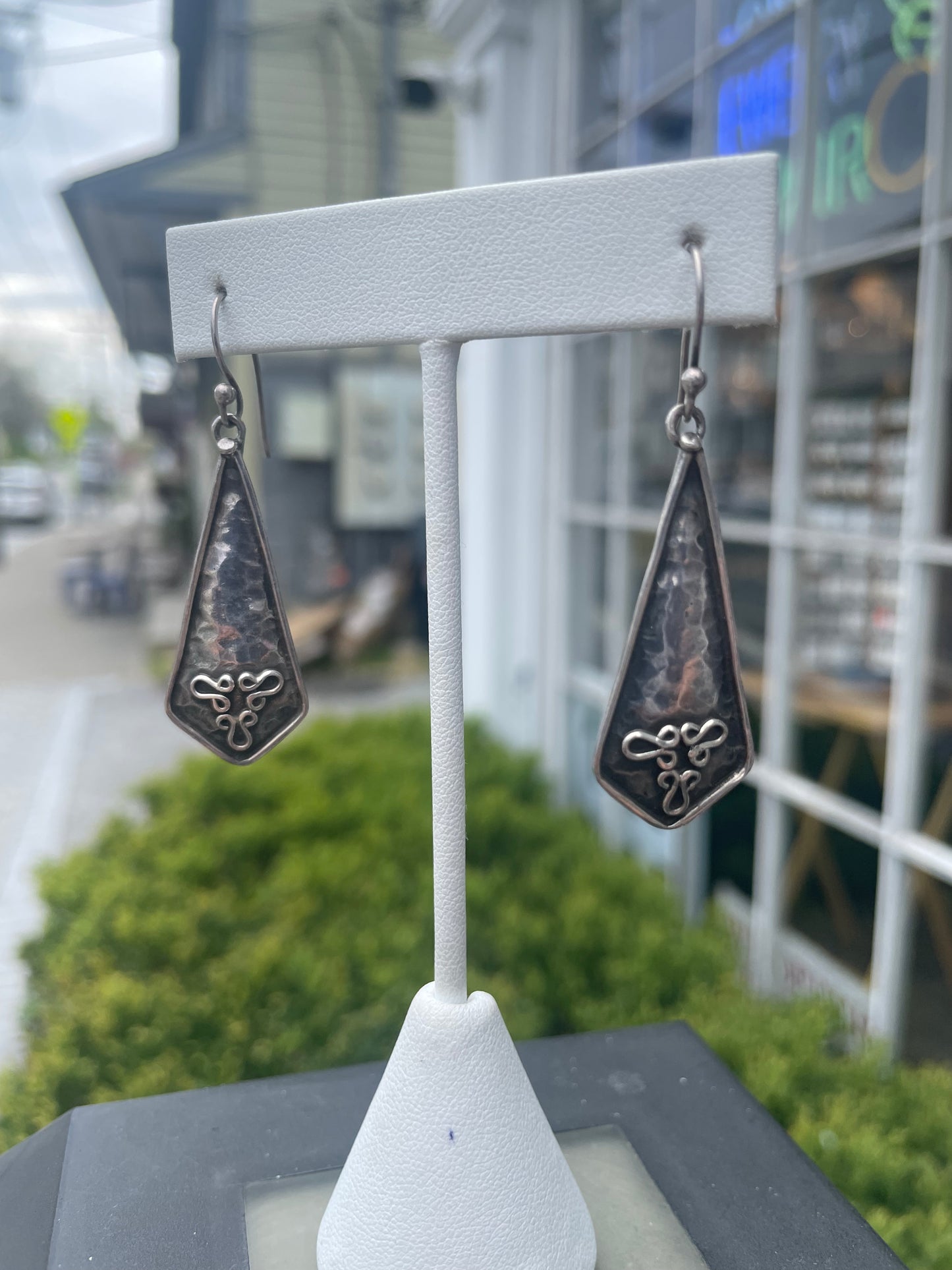 925 Sterling Silver Omega Symbol Shield Drop Earrings