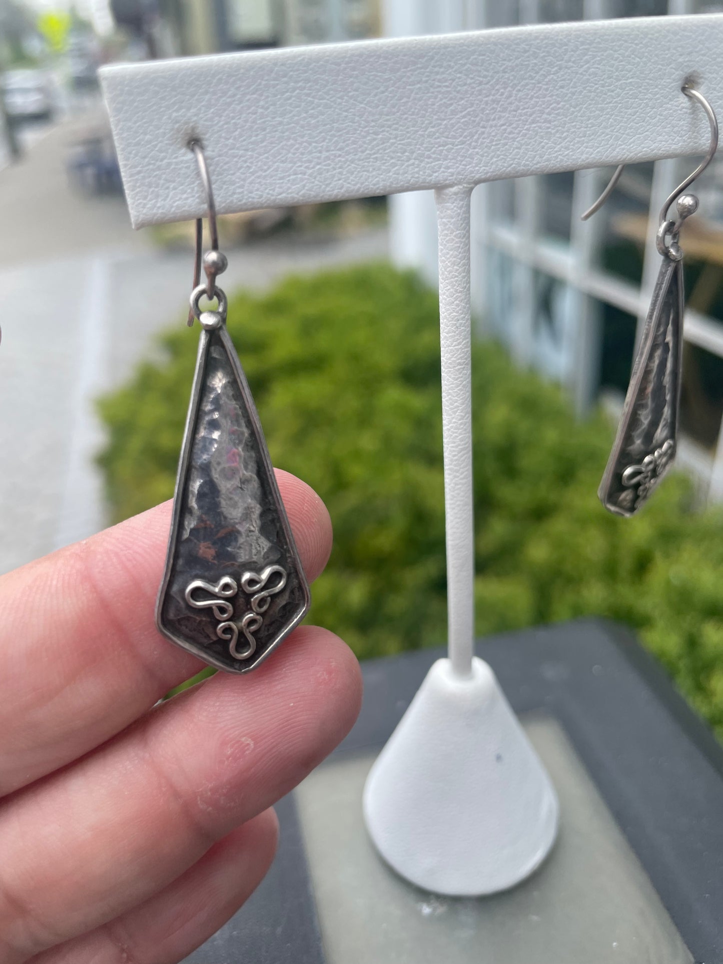 925 Sterling Silver Omega Symbol Shield Drop Earrings