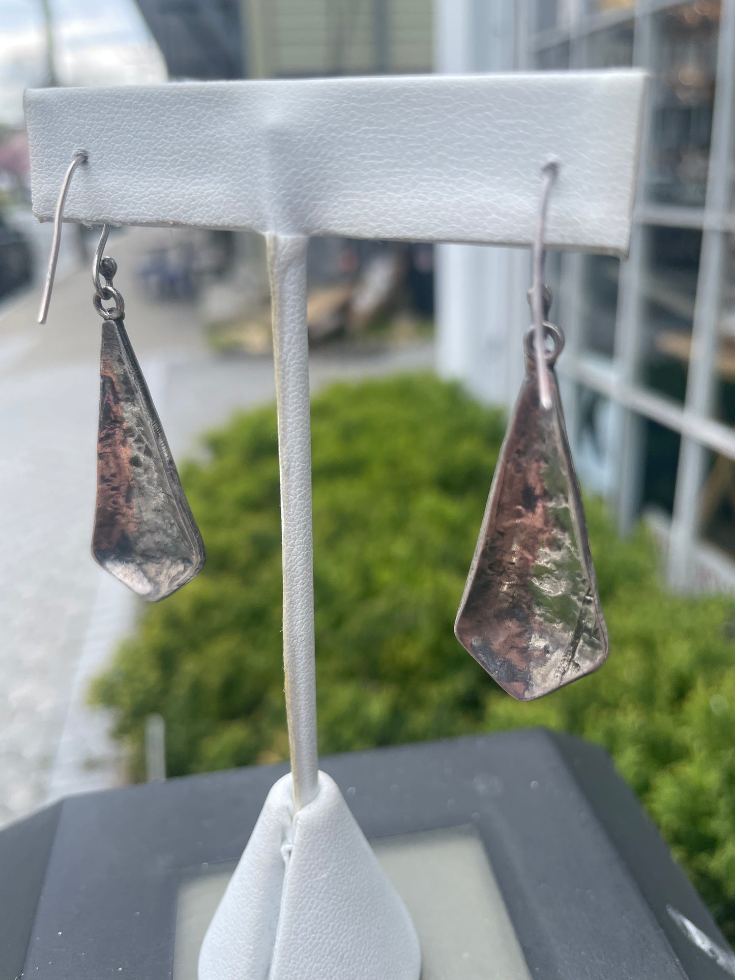 925 Sterling Silver Omega Symbol Shield Drop Earrings