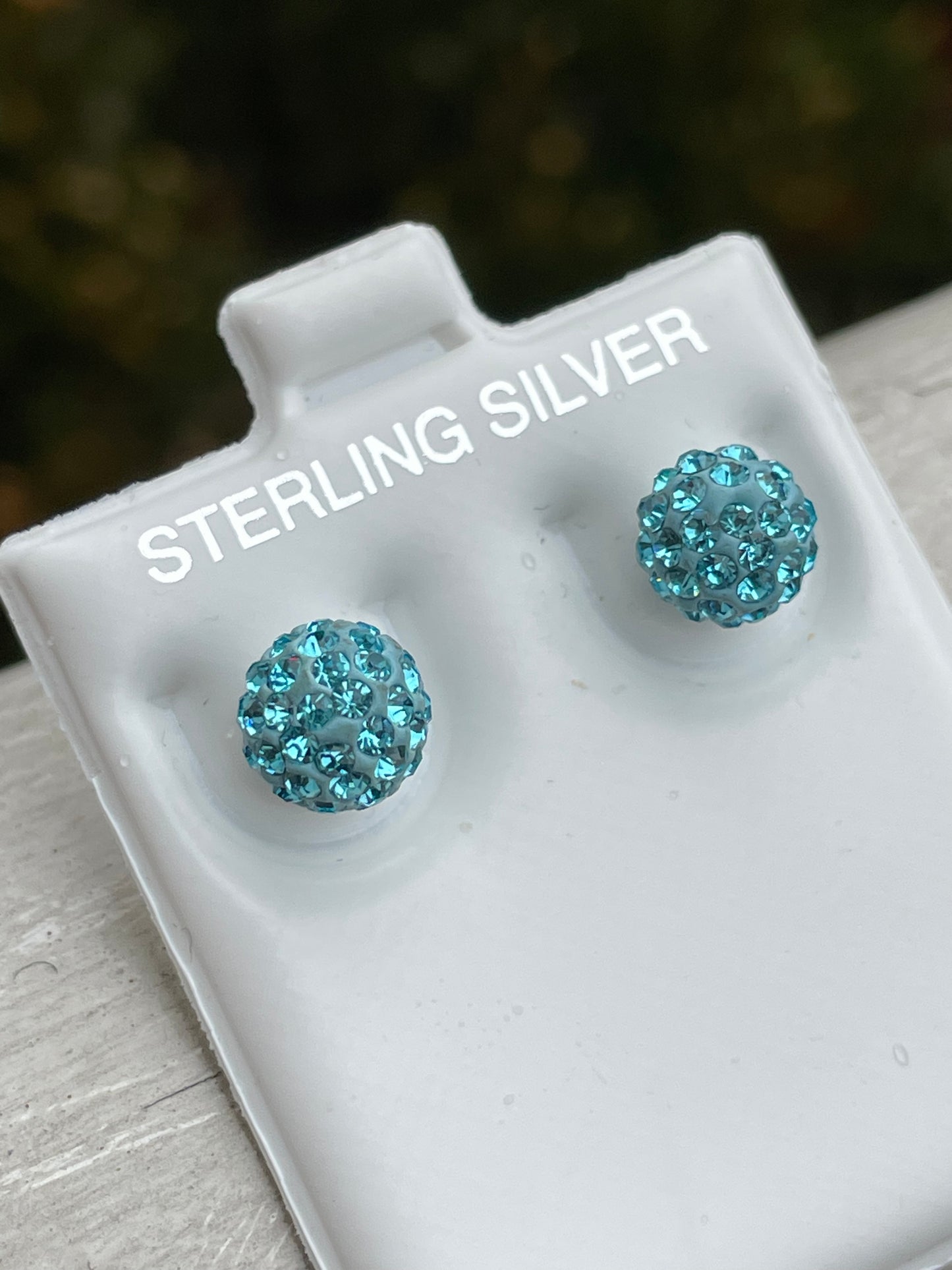 925 Sterling Silver Teal Blue Disco Ball Stud Earrings