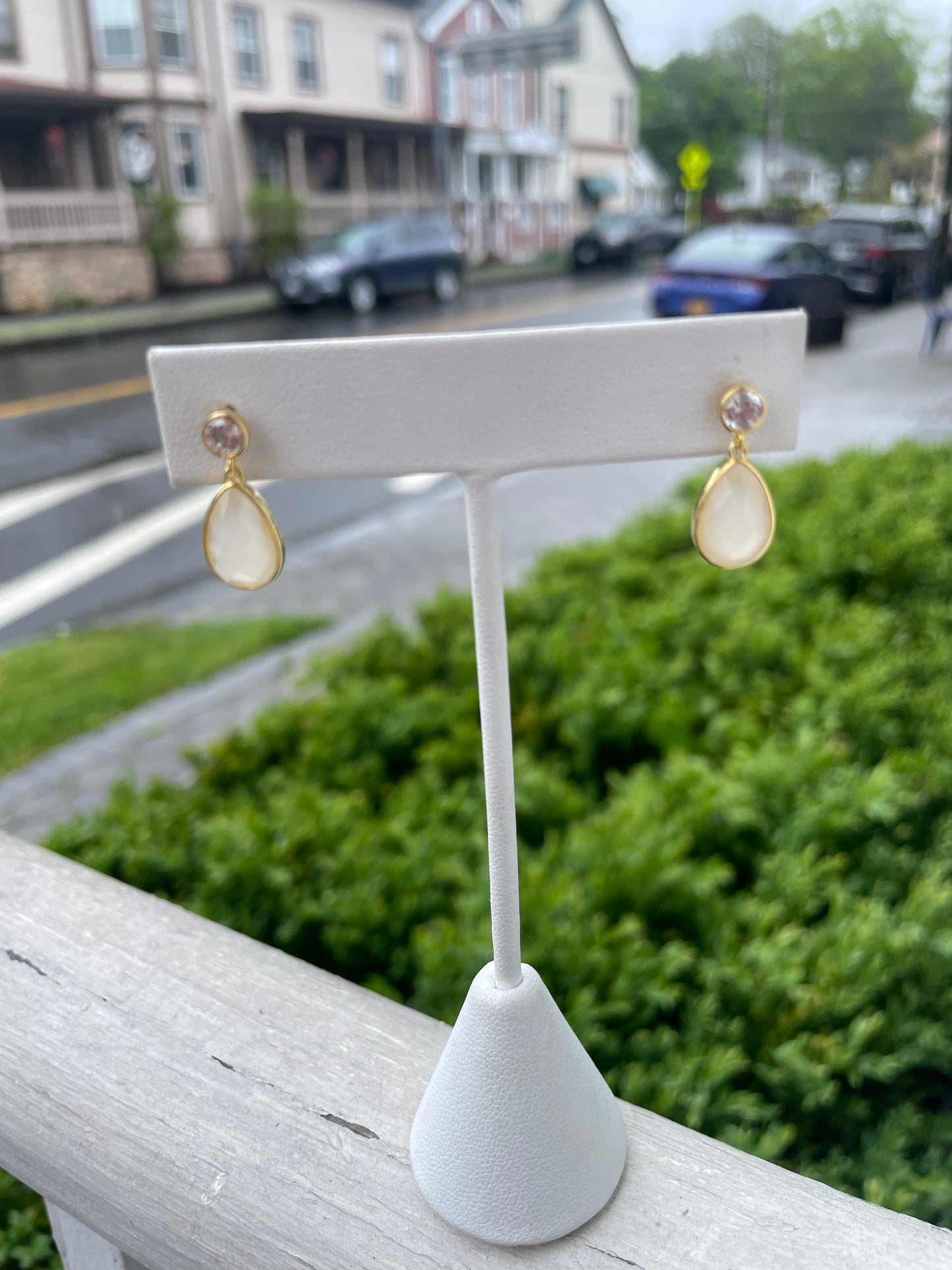 925 Sterling Silver Vermeil Quartz & Clear Zirconia Drop Earrings