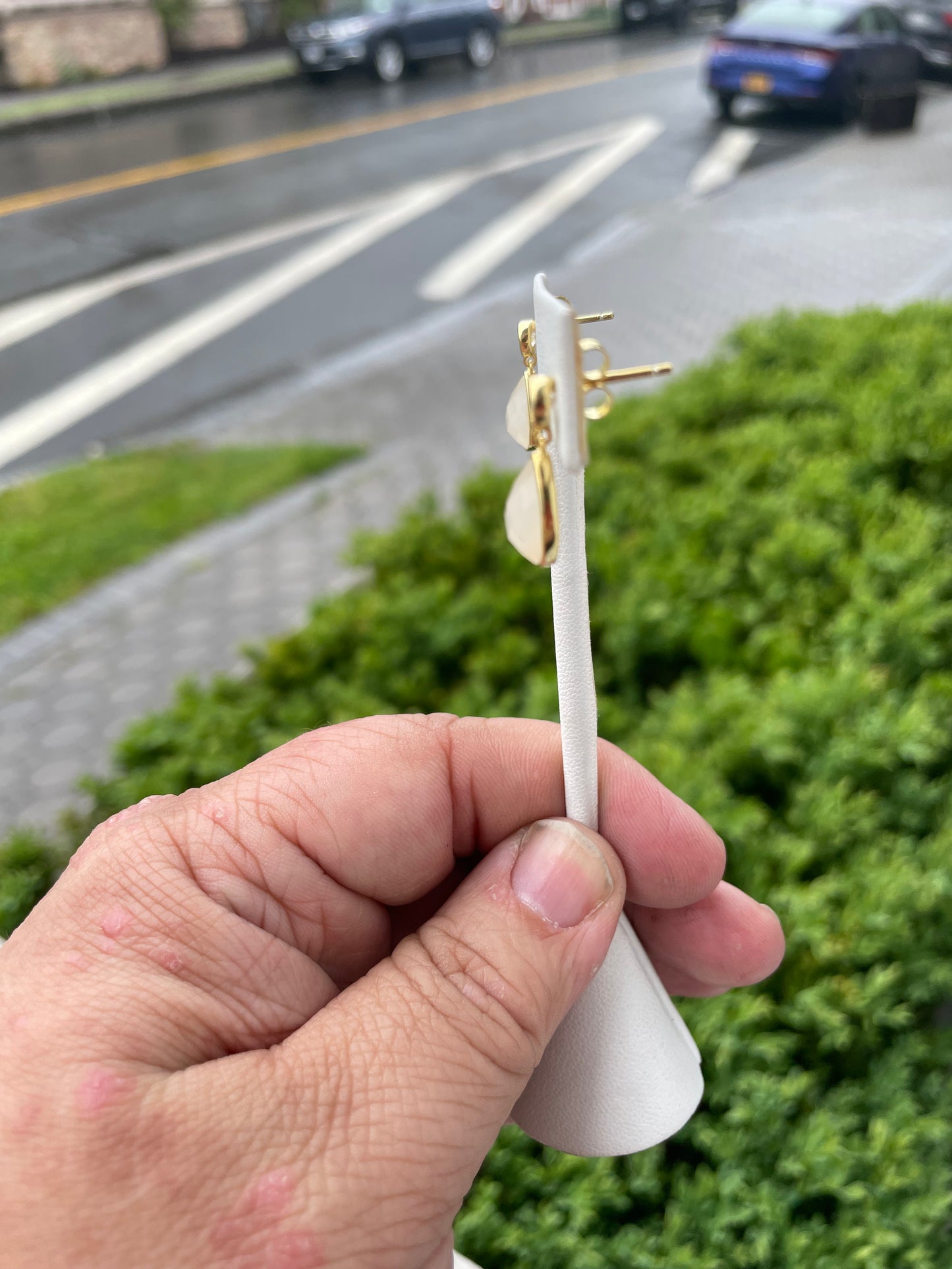 925 Sterling Silver Vermeil Quartz & Clear Zirconia Drop Earrings