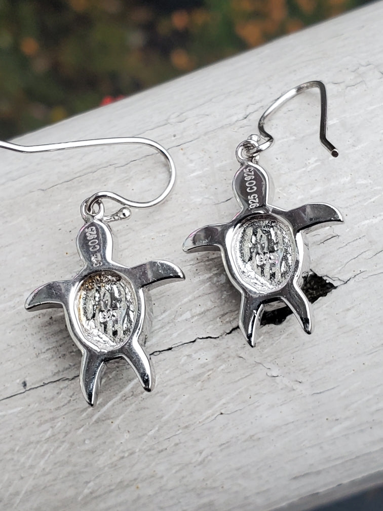 925 Sterling Silver Larimar Sea Turtle Dangle Earrings