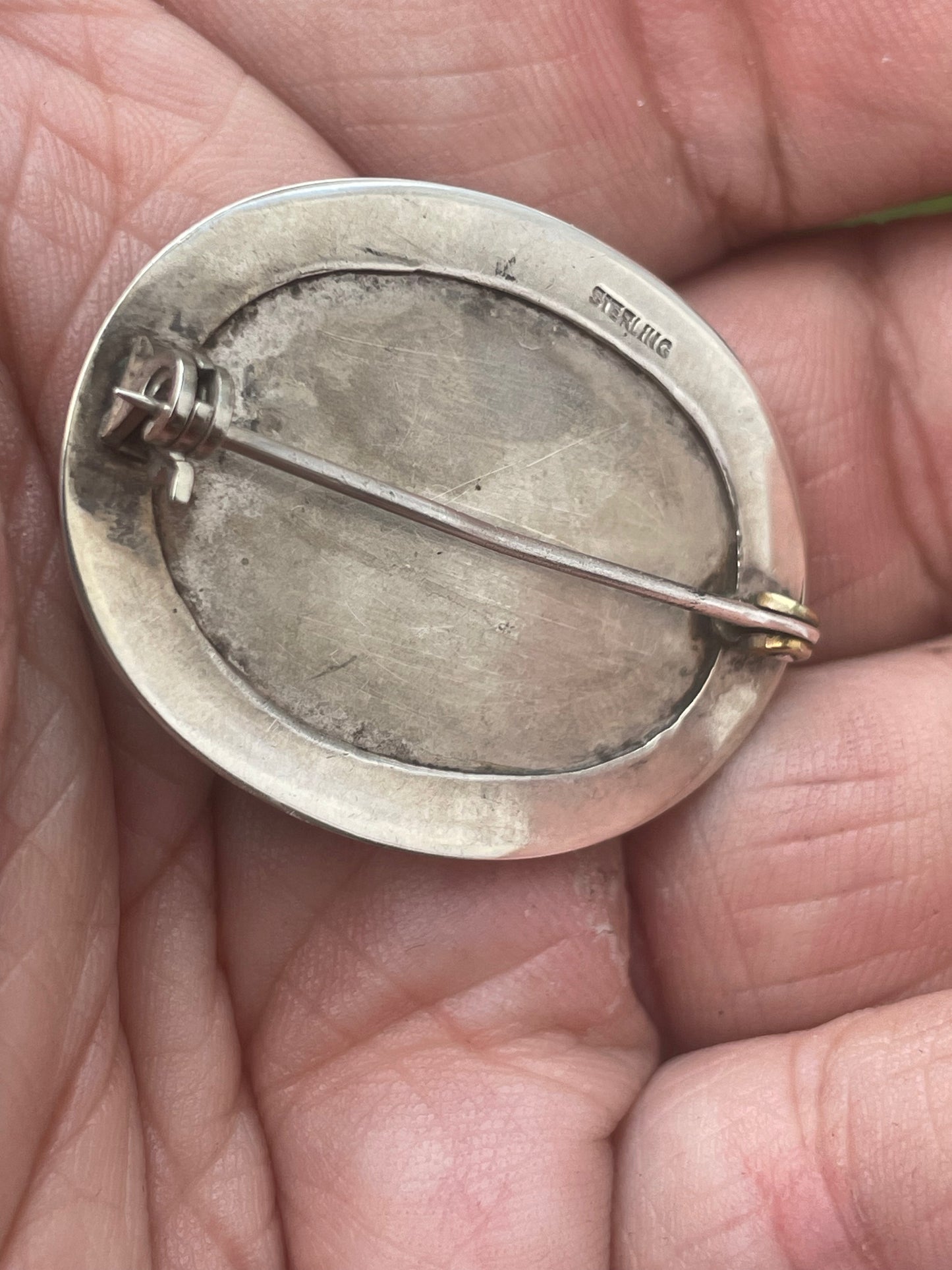 925 Sterling Silver Island Scene Brooch Pin