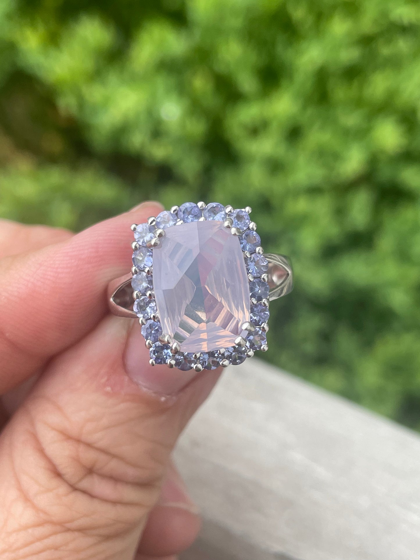 925 Sterling Silver Rose Quartz & Iolite Cluster Ring