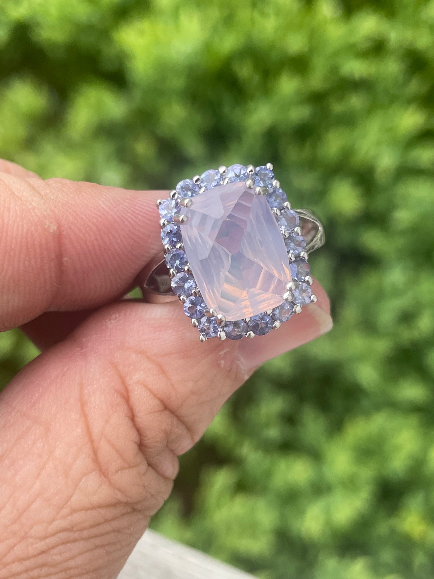 925 Sterling Silver Rose Quartz & Iolite Cluster Ring