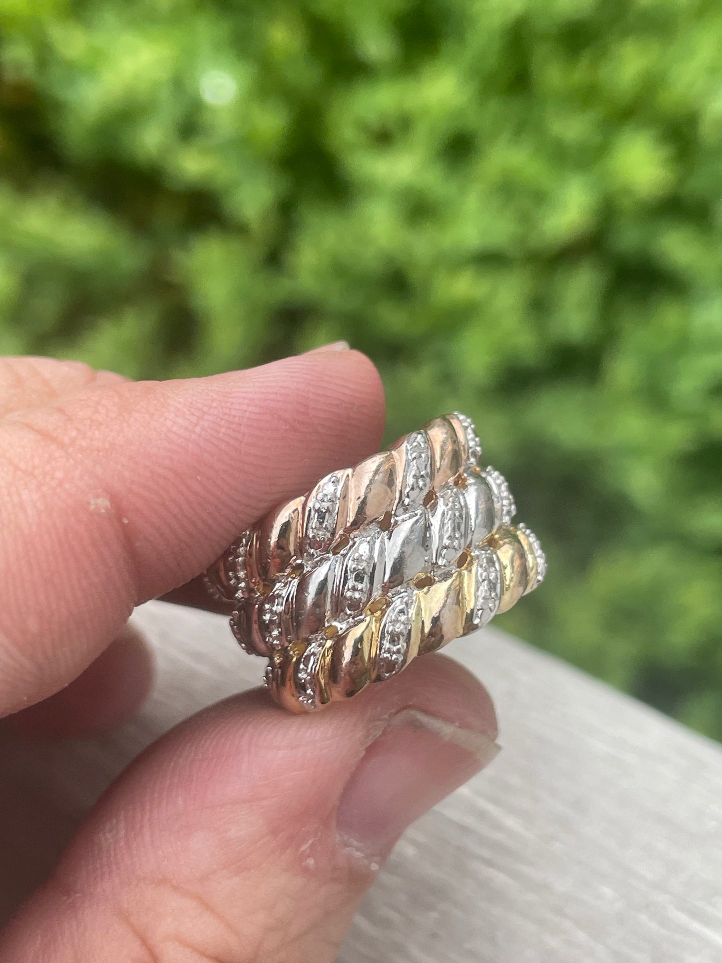 925 Sterling Silver Tri-Color Wide Triple Band Ring