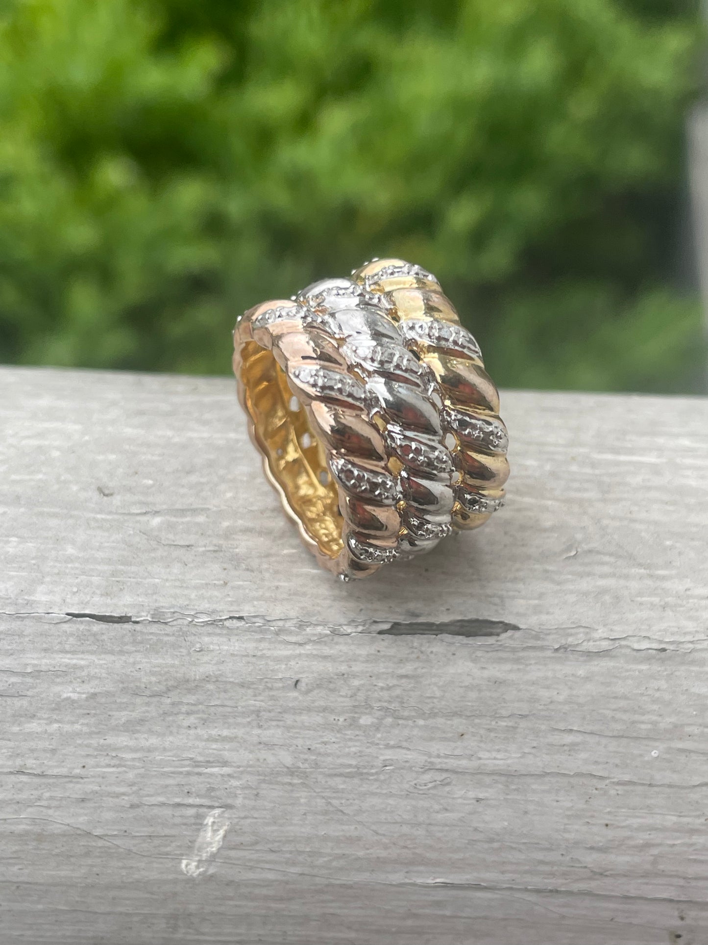 925 Sterling Silver Tri-Color Wide Triple Band Ring