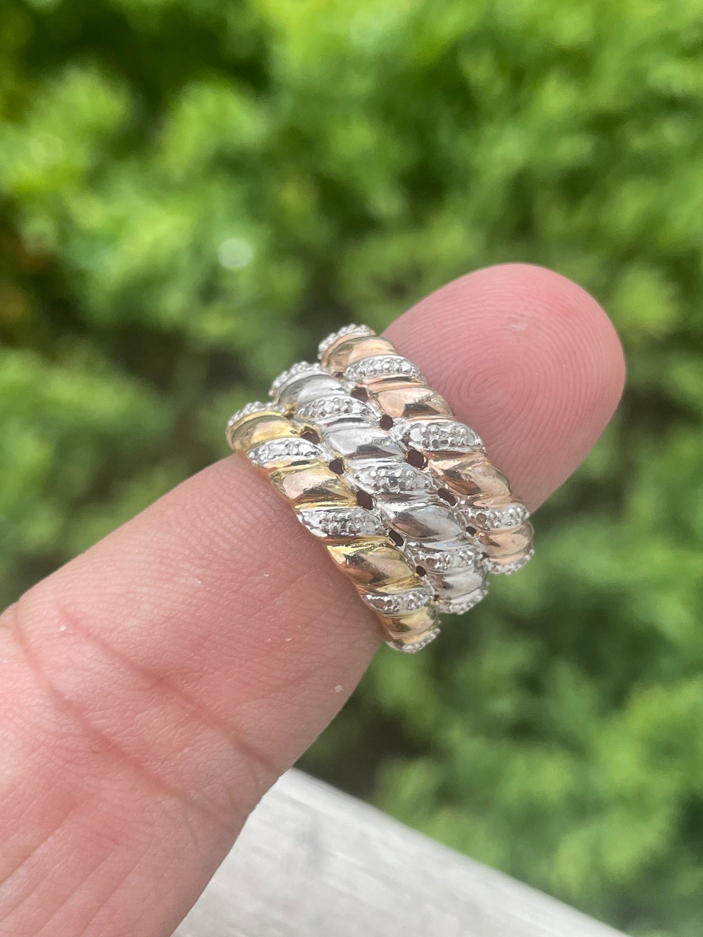 925 Sterling Silver Tri-Color Wide Triple Band Ring