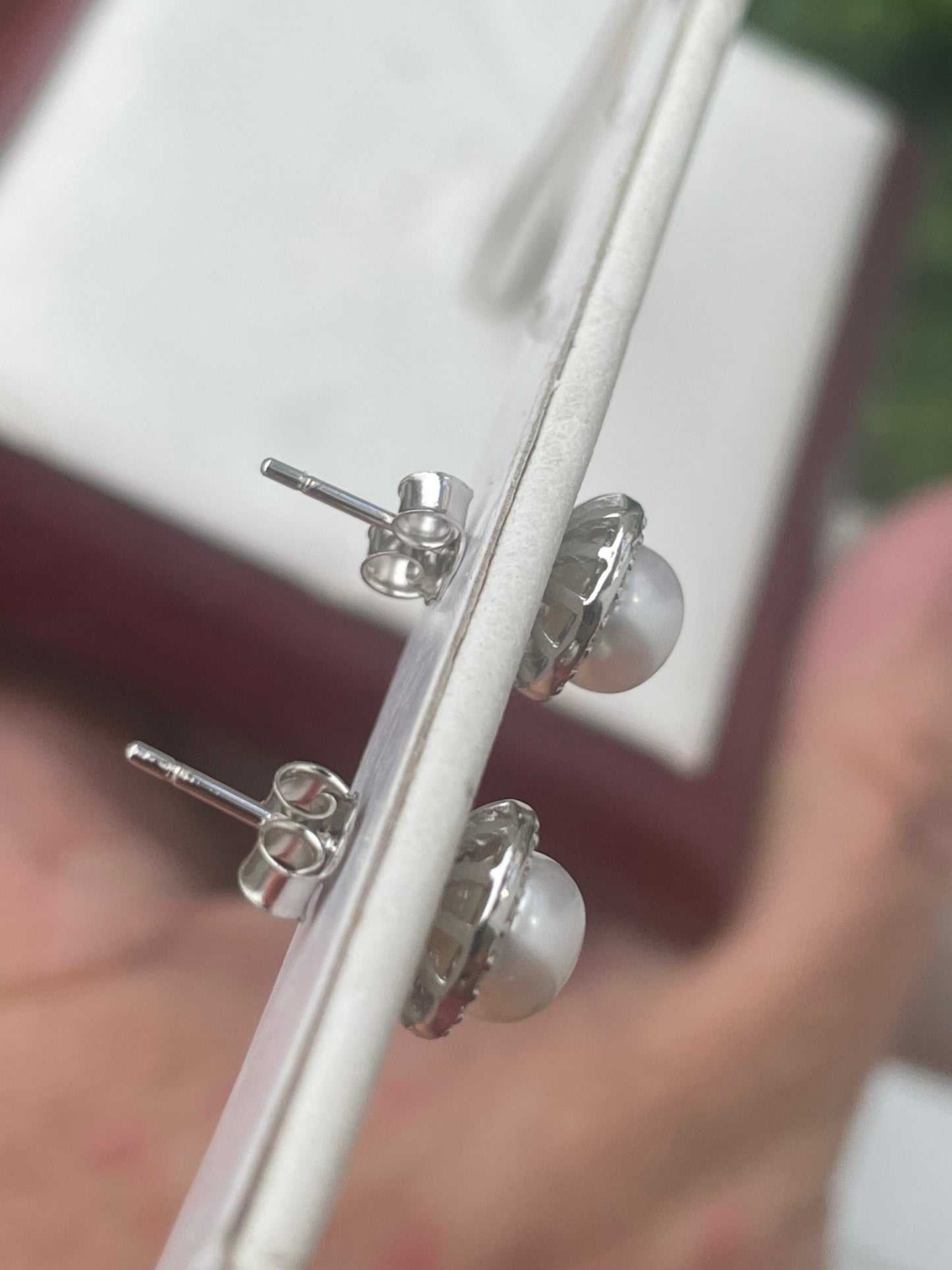 925 Sterling Silver Pearl Earring Studs with Clear Zirconia Halos