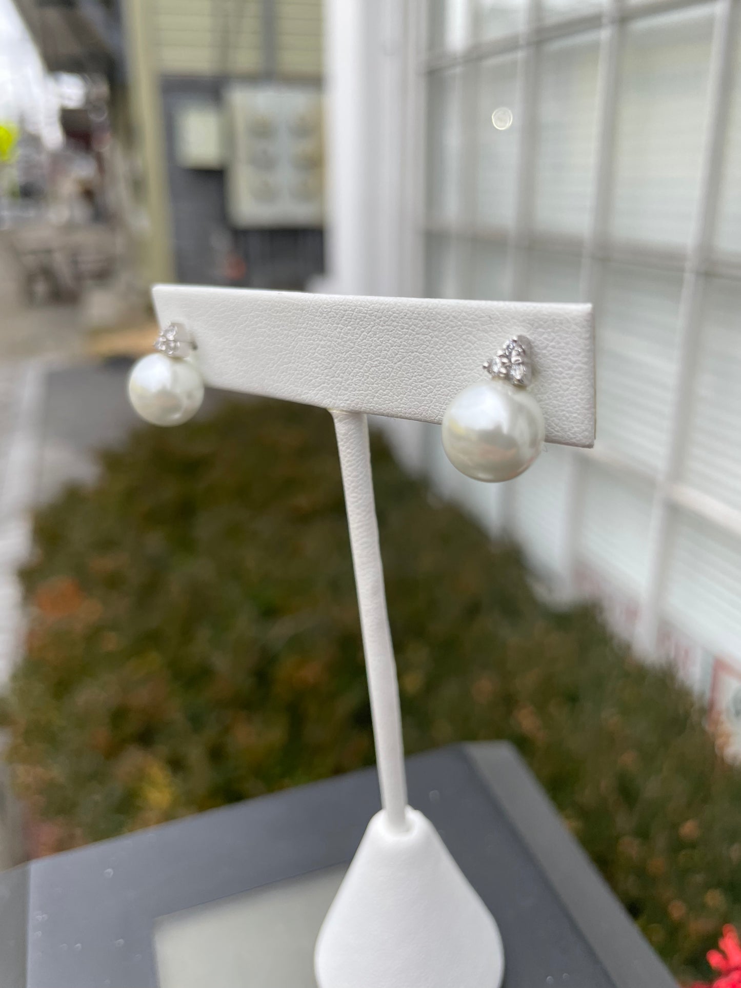 925 Sterling Silver 12mm Pearl & Cubic Zirconia Stud Earrings