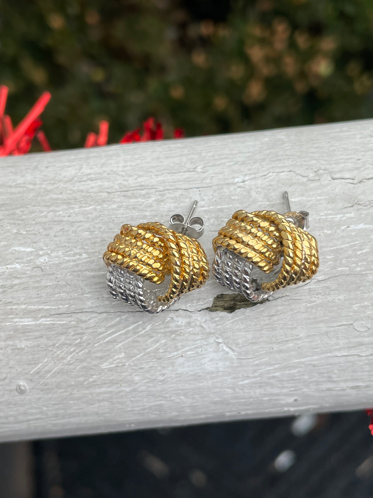925 Sterling Silver 2tone Vermeil Large knot Earrings