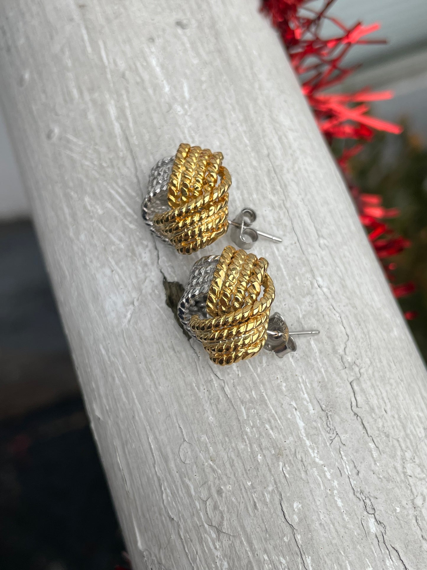 925 Sterling Silver 2tone Vermeil Large knot Earrings