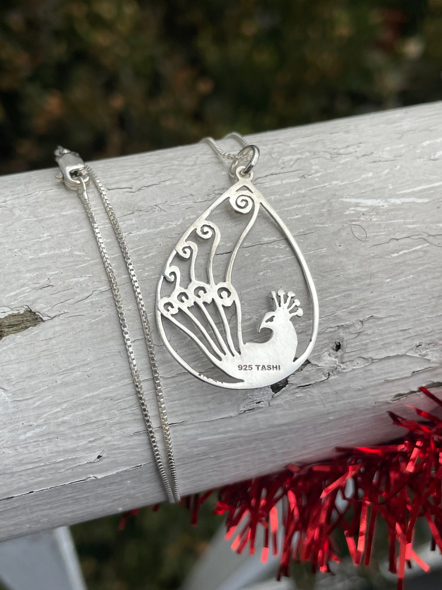 925 Sterling Silver Openwork Designer Tashi Peacock Necklace