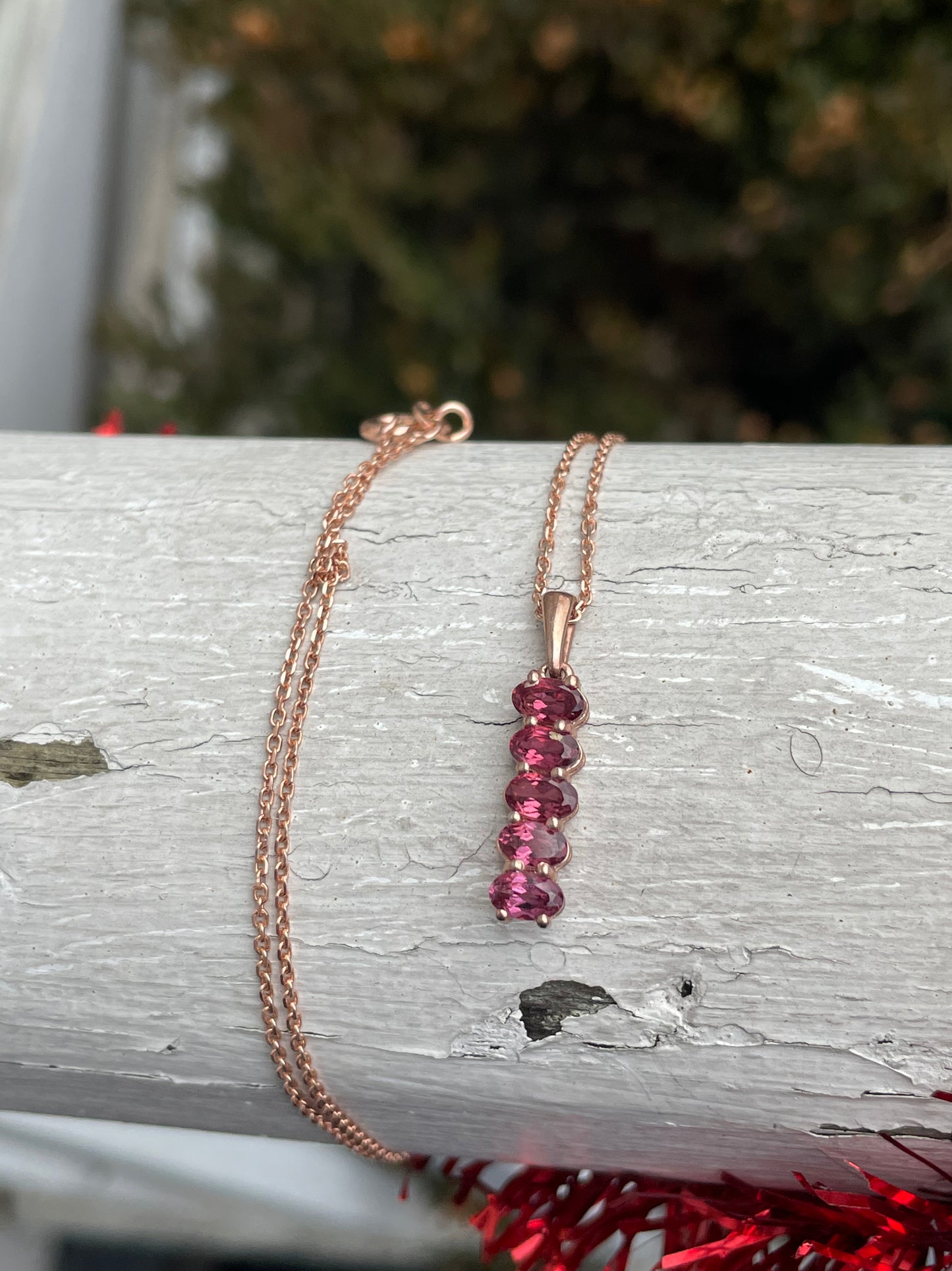 925 Sterling Silver Rose Vermeil Pink Tourmaline Drop Necklace
