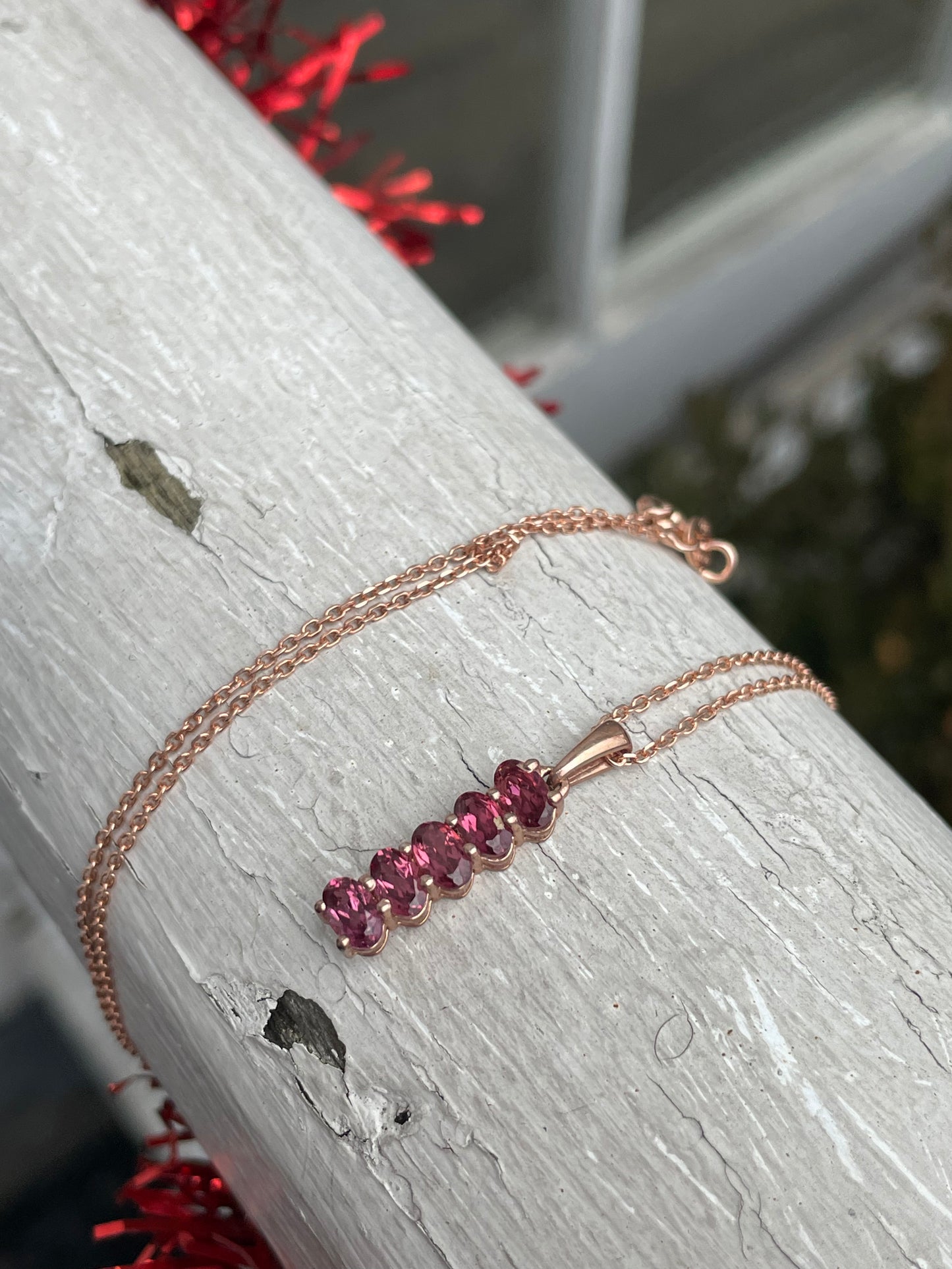 925 Sterling Silver Rose Vermeil Pink Tourmaline Drop Necklace