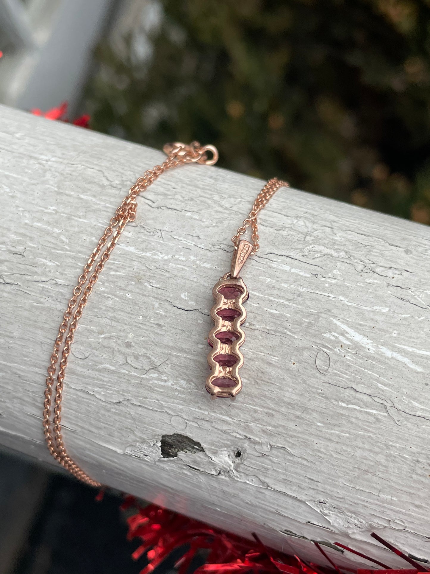 925 Sterling Silver Rose Vermeil Pink Tourmaline Drop Necklace