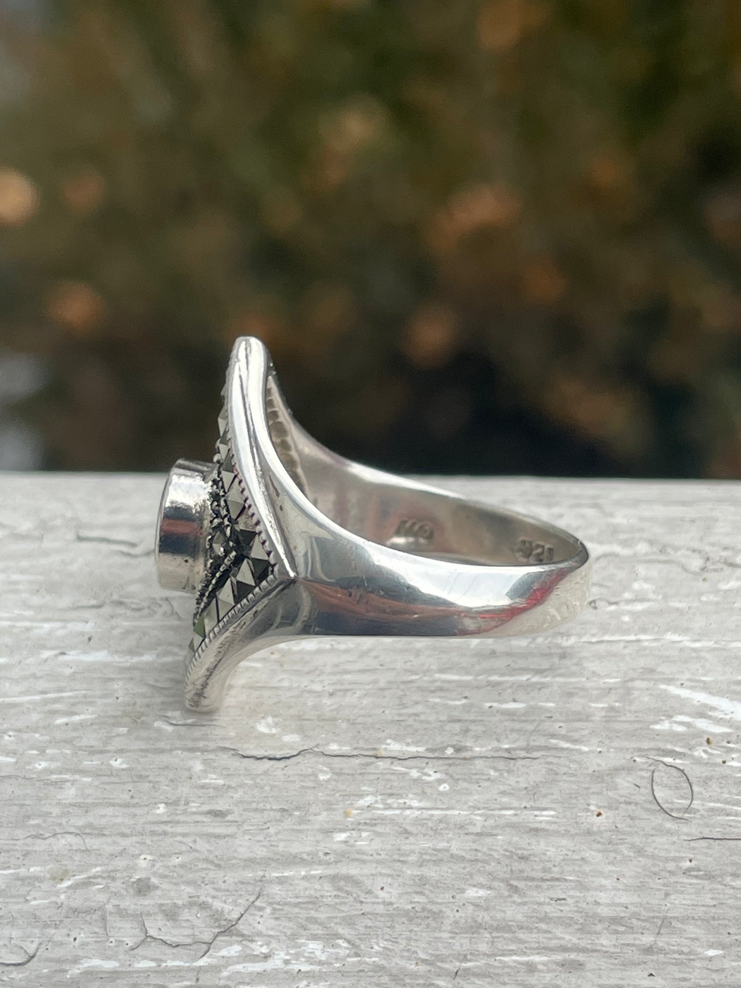 925 Sterling Silver Black Onyx & Marcasite Ring