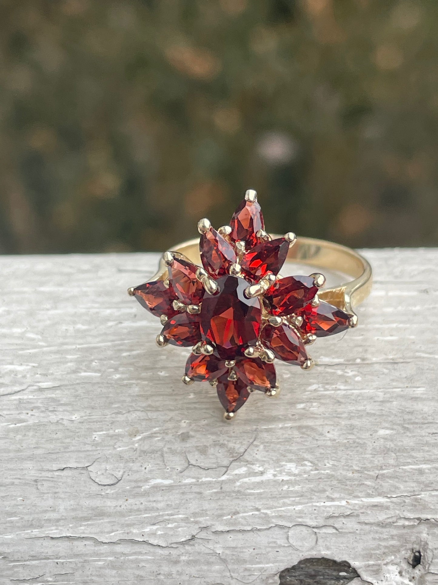 10k Gold Garnet Stone Cluster Ring