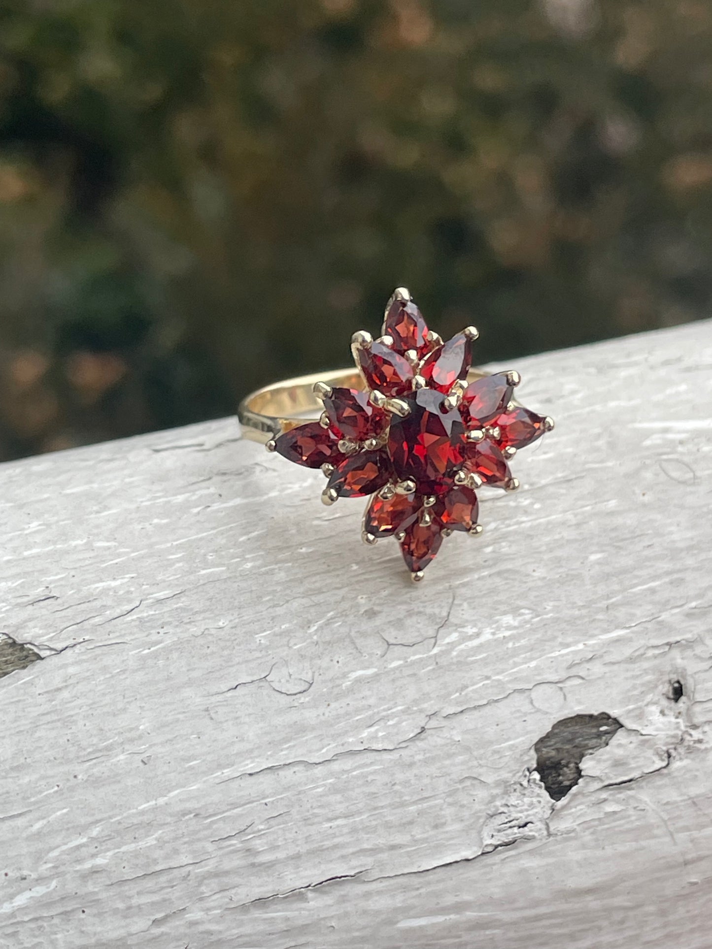 10k Gold Garnet Stone Cluster Ring