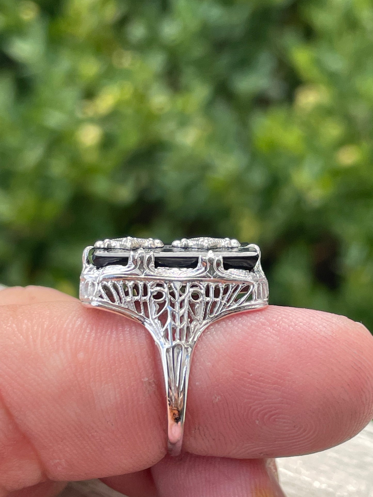 14k White Gold Black Onyx “My Resting Space” Diamond Embellishment Ring