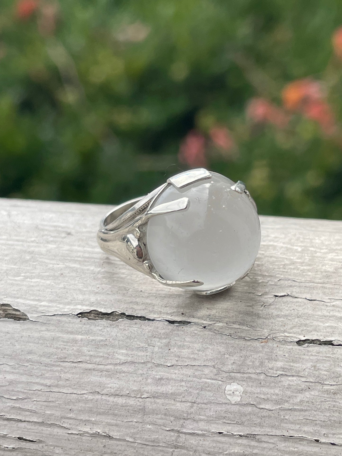 925 Sterling Silver Crystal Moonstone Dome Ring