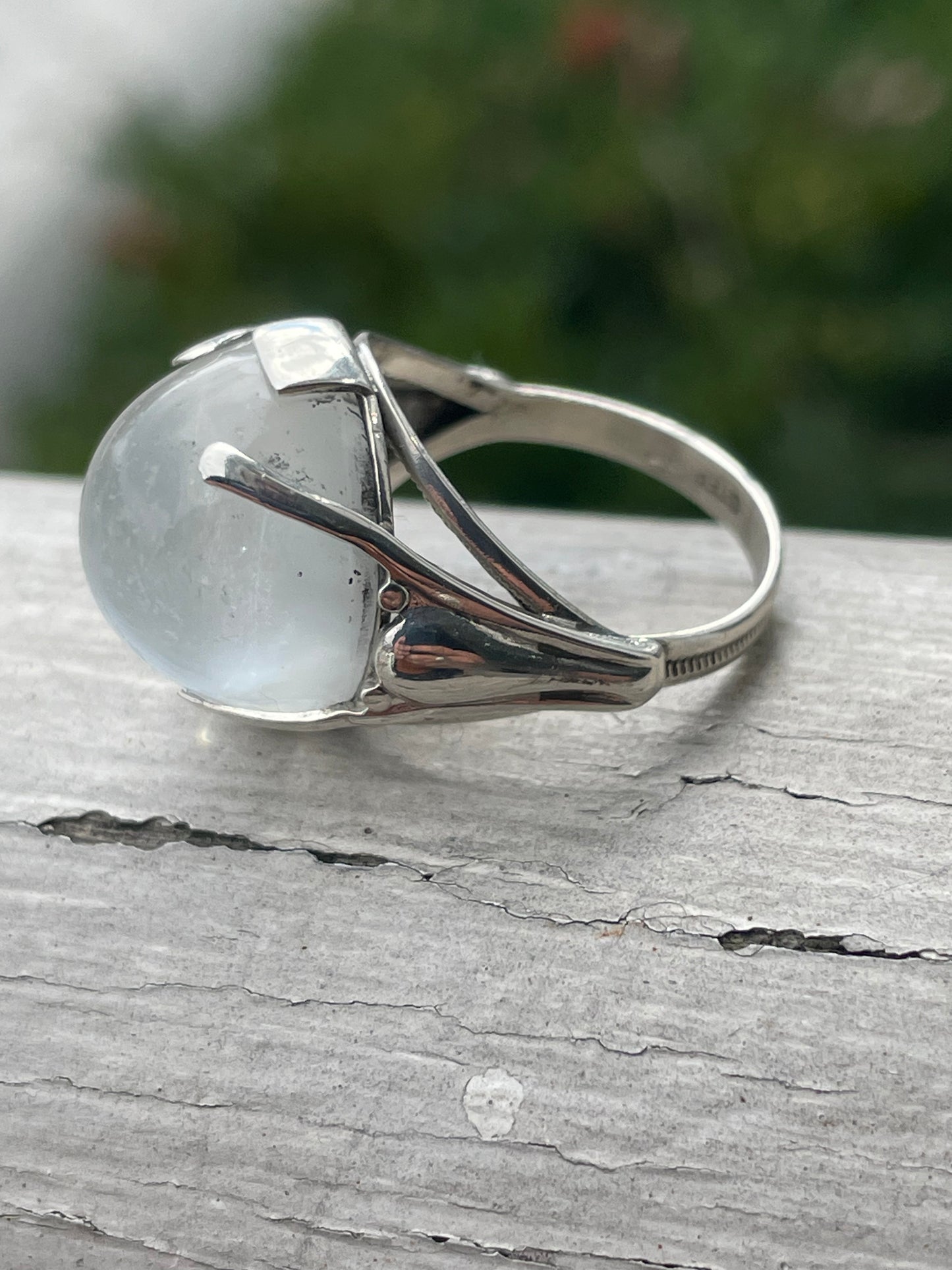925 Sterling Silver Crystal Moonstone Dome Ring