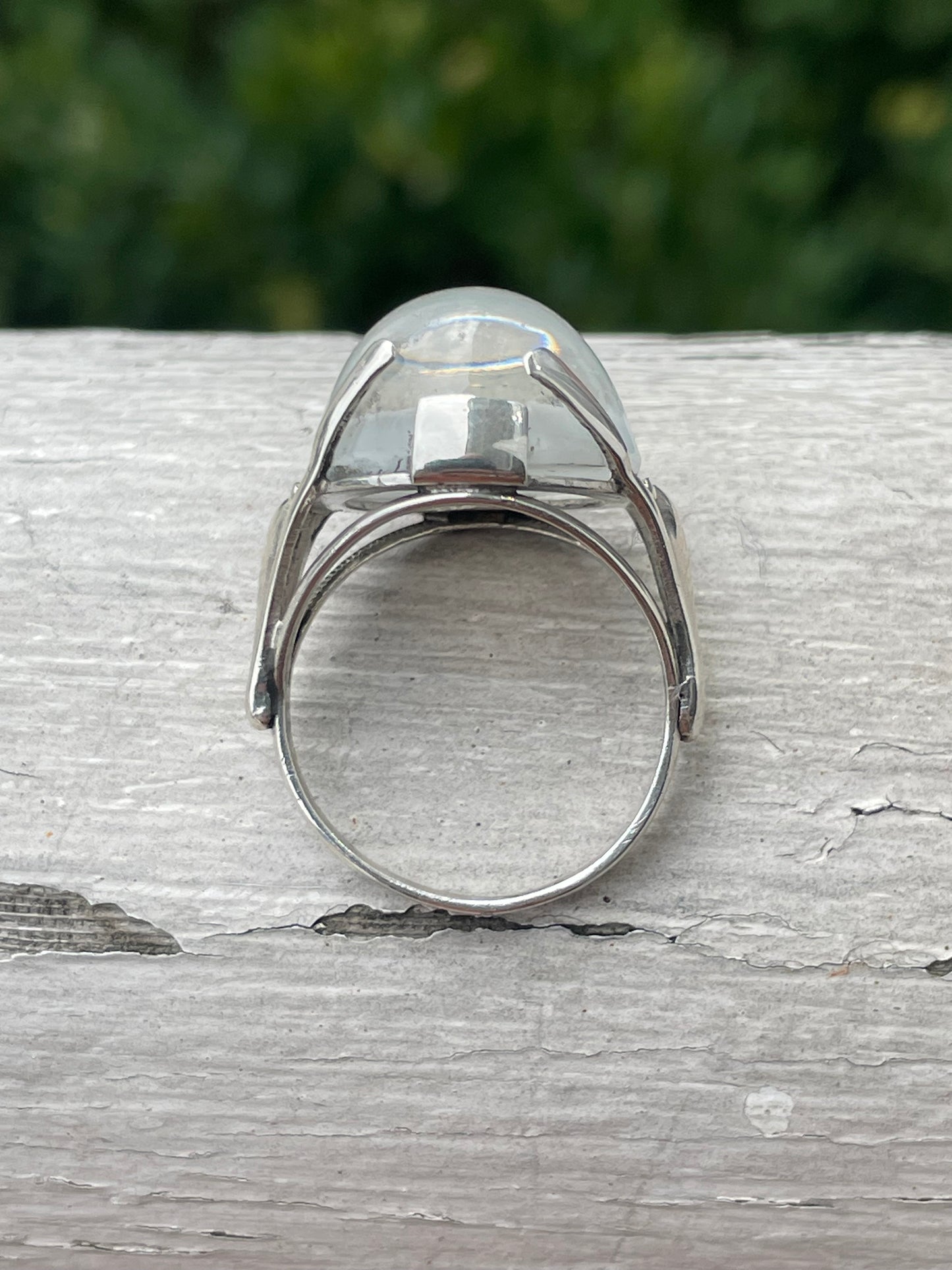 925 Sterling Silver Crystal Moonstone Dome Ring